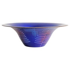 Rare Edward Winter Cobalt Blue Enameled Copper Centerpiece Bowl, Dated 1939