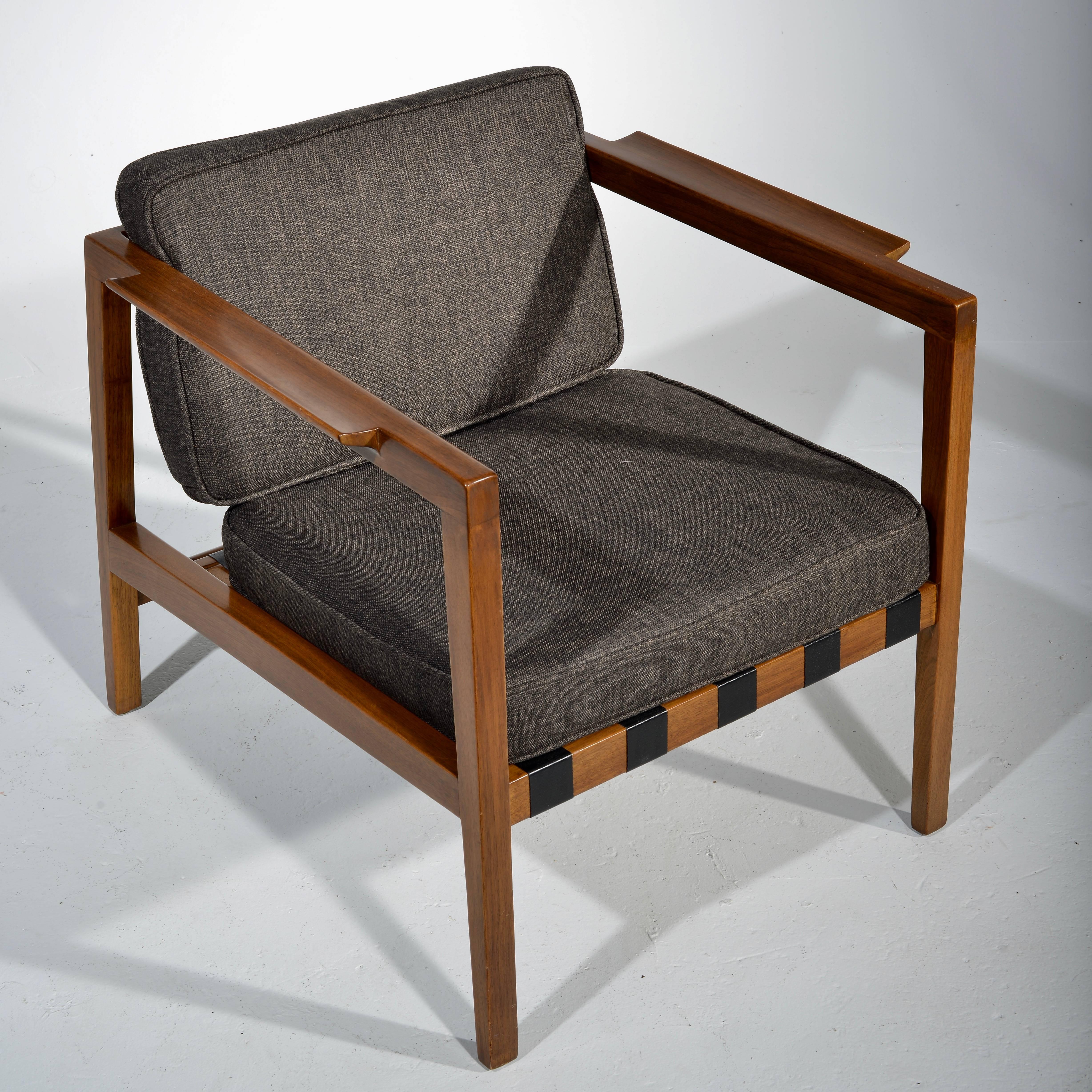 American Rare Edward Wormley Walnut Open-Arm Lounge Chair