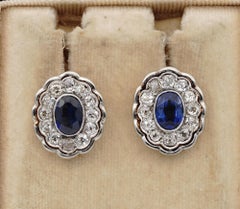 Rare Edwardian 2.60 Carat Natural Ceylon Sapphire 3.0 Ct Old Diamond Ear Rings