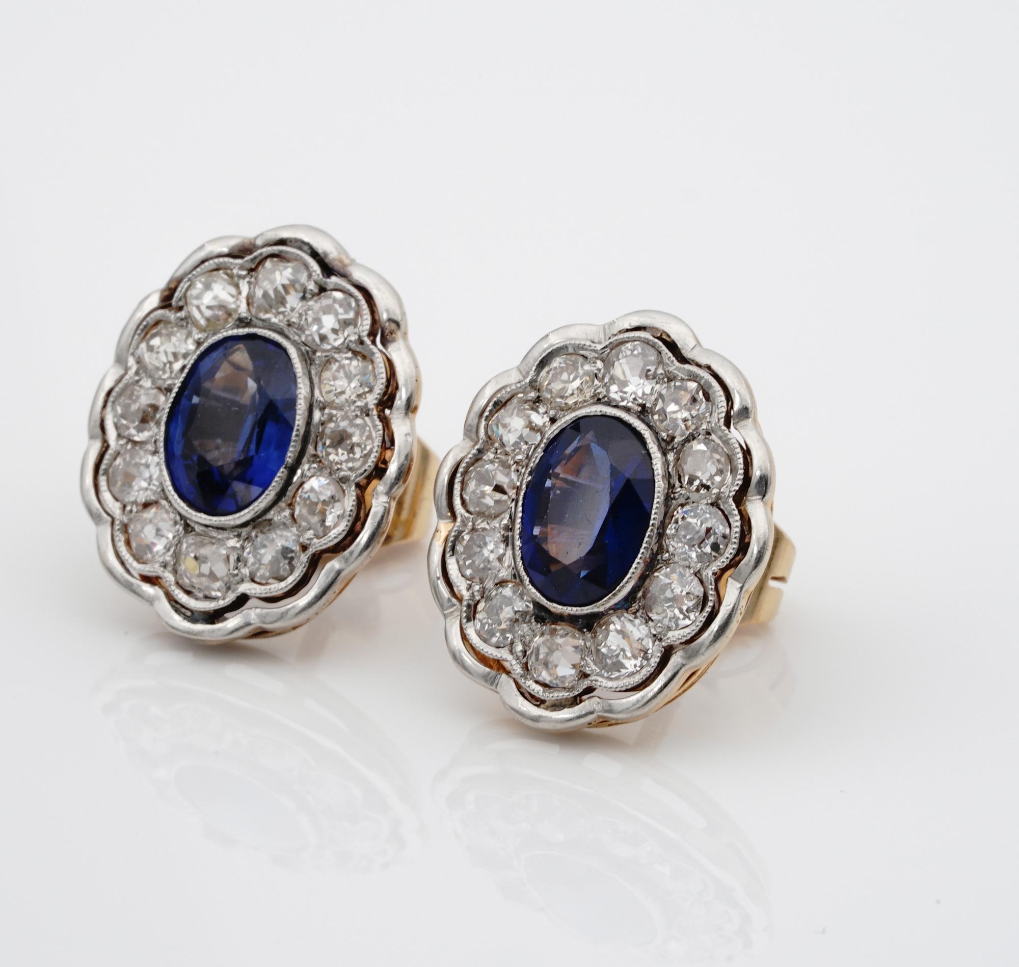 Rare Edwardian 2.60 Carat Natural Ceylon Sapphire 3.0 Ct Old Diamond Ear Rings For Sale 1