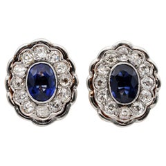 Antique Rare Edwardian 2.60 Carat Natural Ceylon Sapphire 3.0 Ct Old Diamond Ear Rings