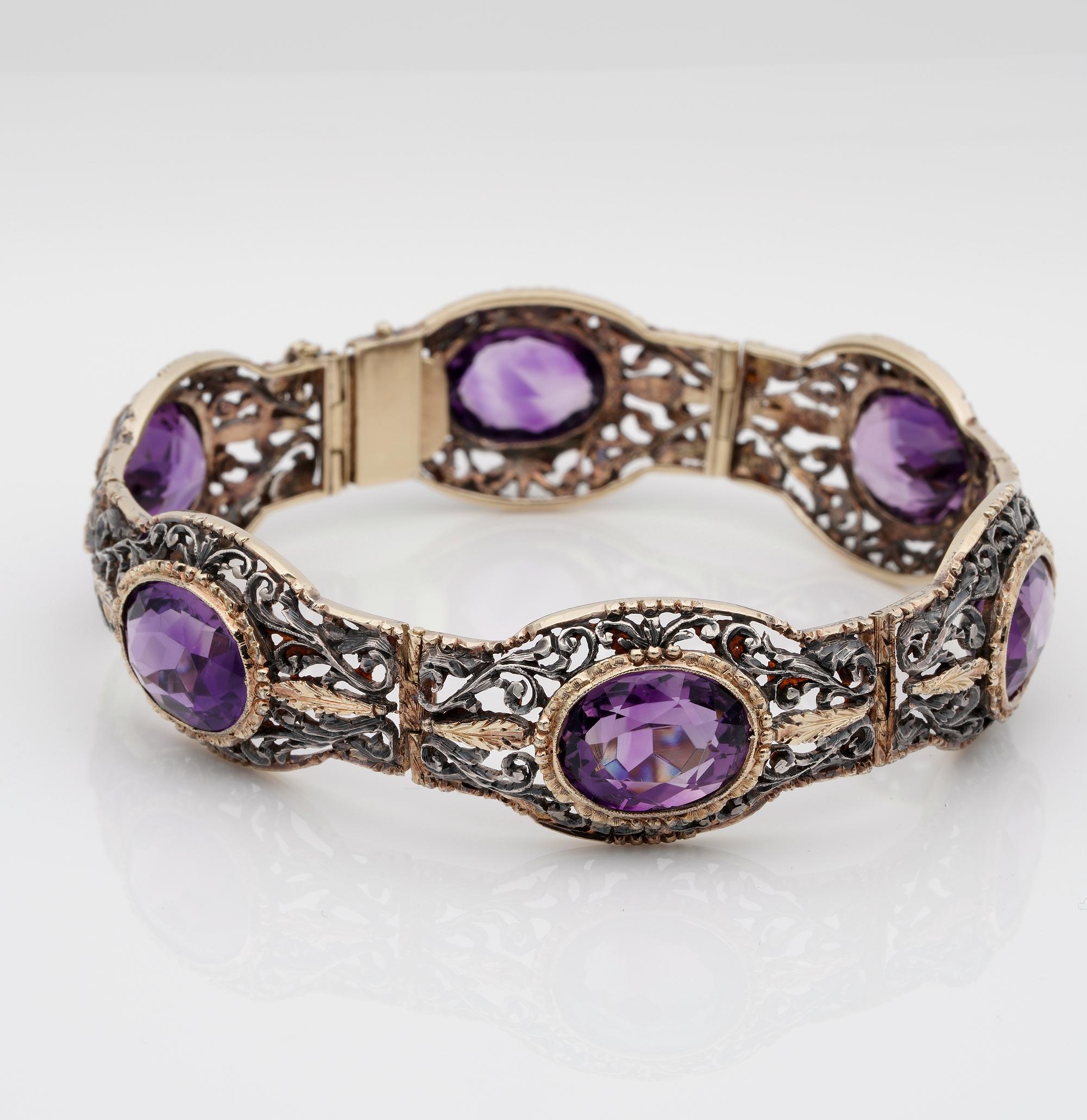 Rare Edwardian 30.0 Carat Natural Siberian Amethyst Masterpiece Bracelet In Good Condition For Sale In Napoli, IT