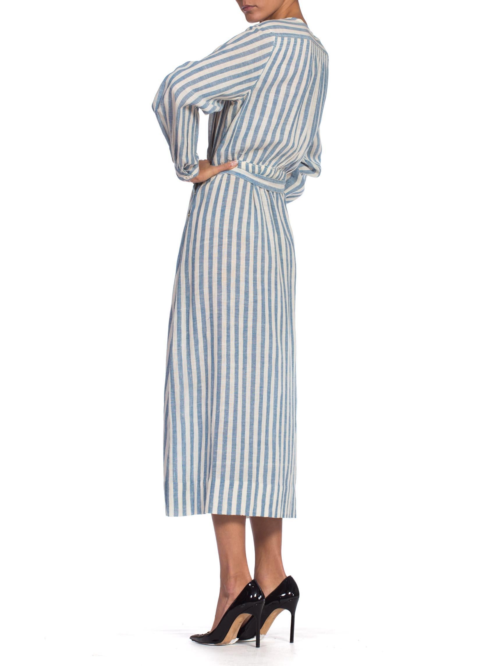 blue and white striped long sleeve dress