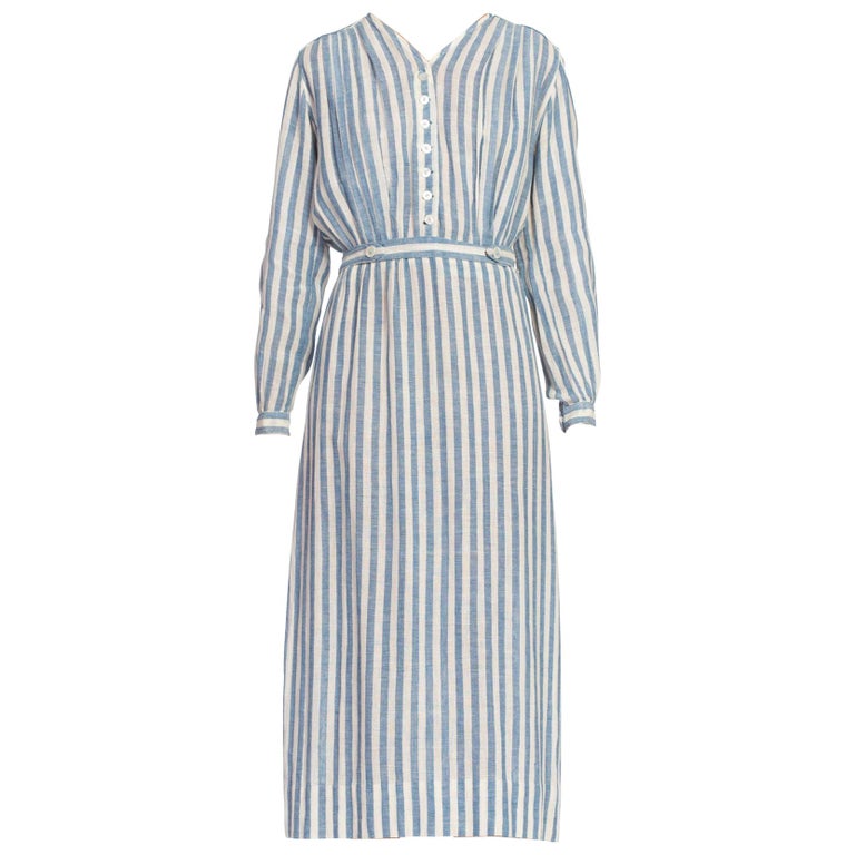 Edwardian Blue and White Striped Organic Cotton Lightweight Long Sleeve ...