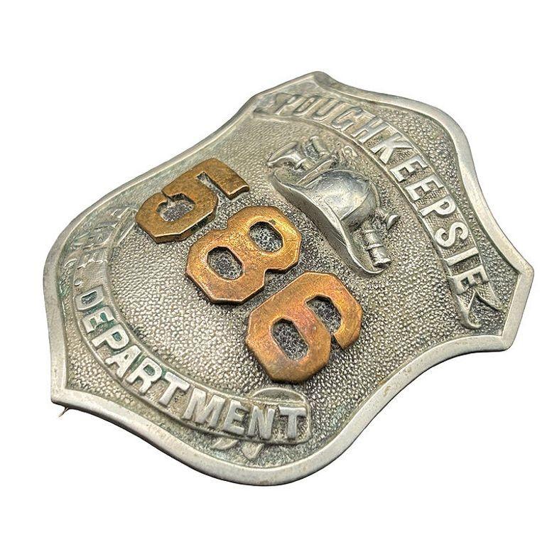 American Rare Edwardian Era Poughkeepsie NY Fire Department Badge Dutchess County Badge For Sale
