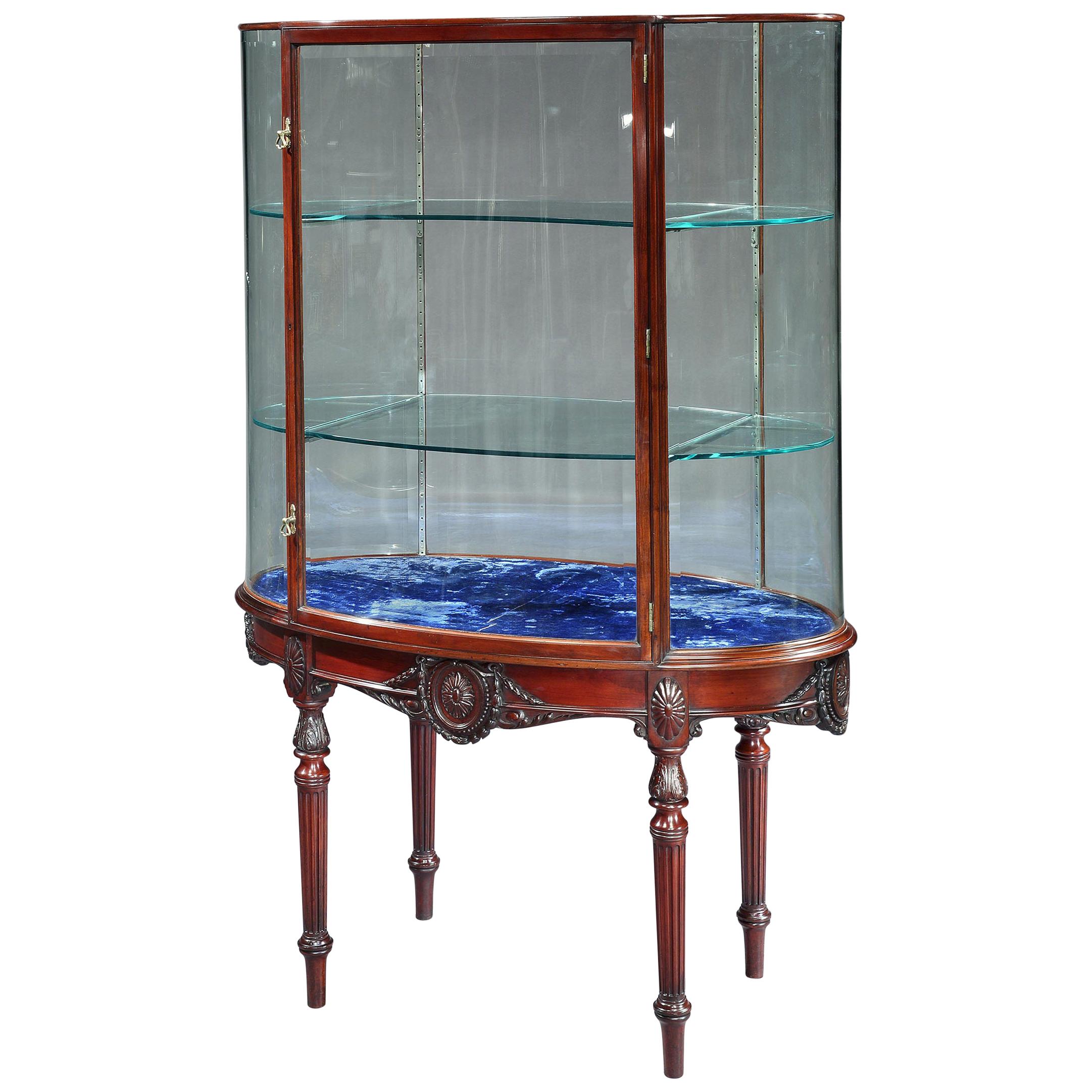 Rare Edwardian Oval Mahogany Display Cabinet in the Adam Manner by F. Sage & Co