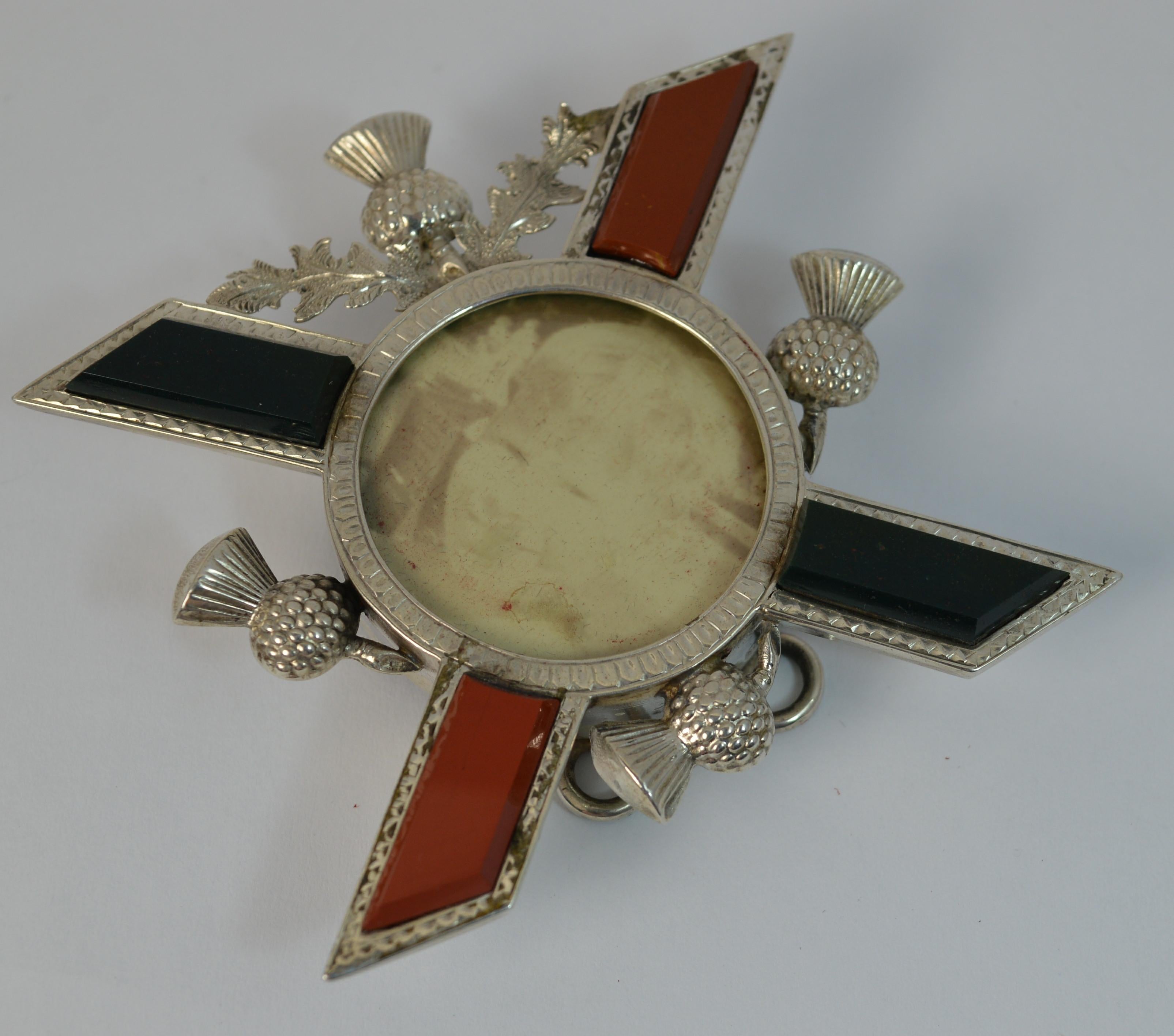 Victorian Rare Edwardian Scottish Thistle Solid Silver Bloodstone and Carnelian Photoframe