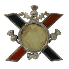 Rare Edwardian Scottish Thistle Solid Silver Bloodstone and Carnelian Photoframe