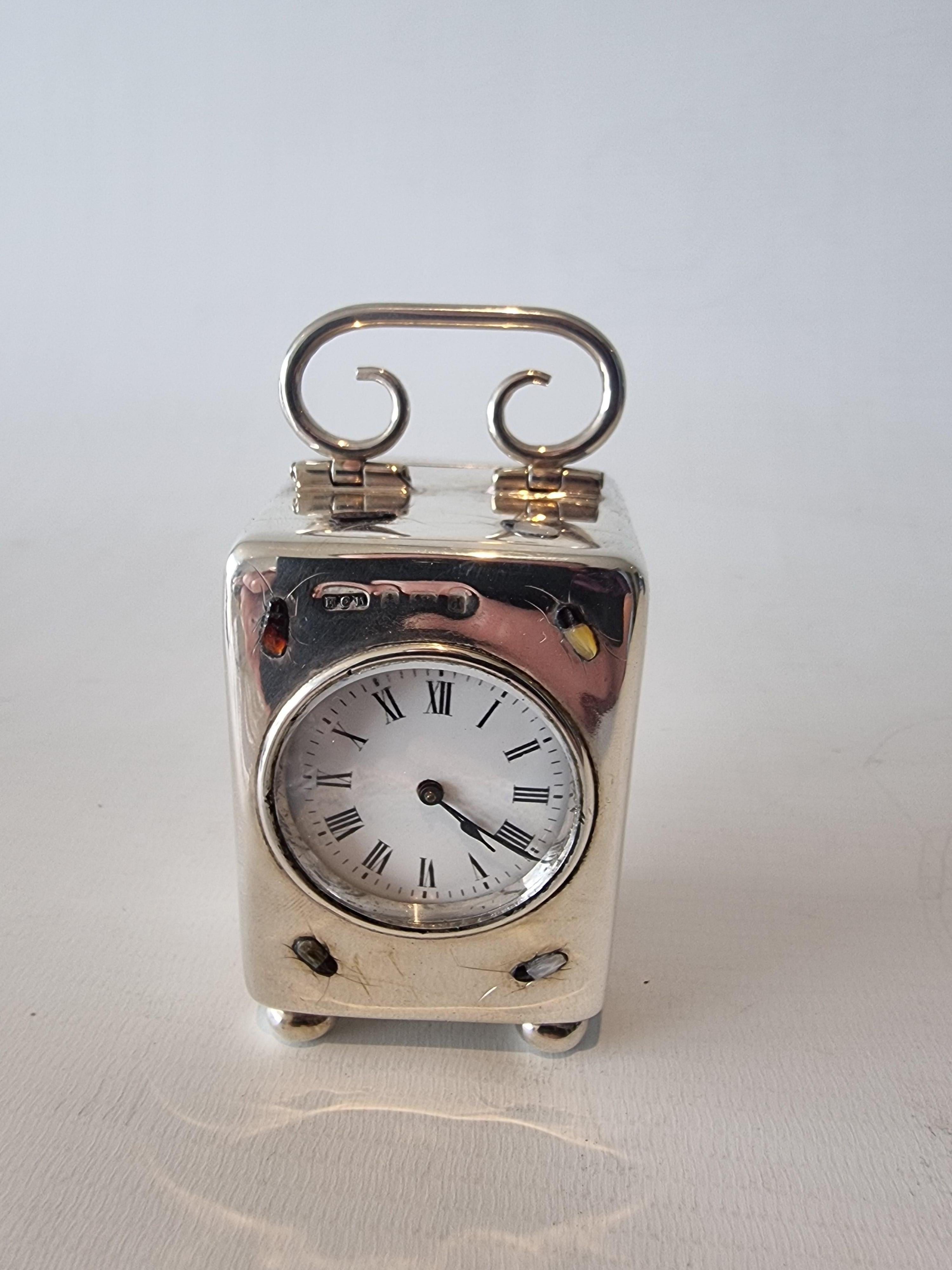 English Rare Edwardian Shibayama and Silver Miniature Carriage Clock For Sale