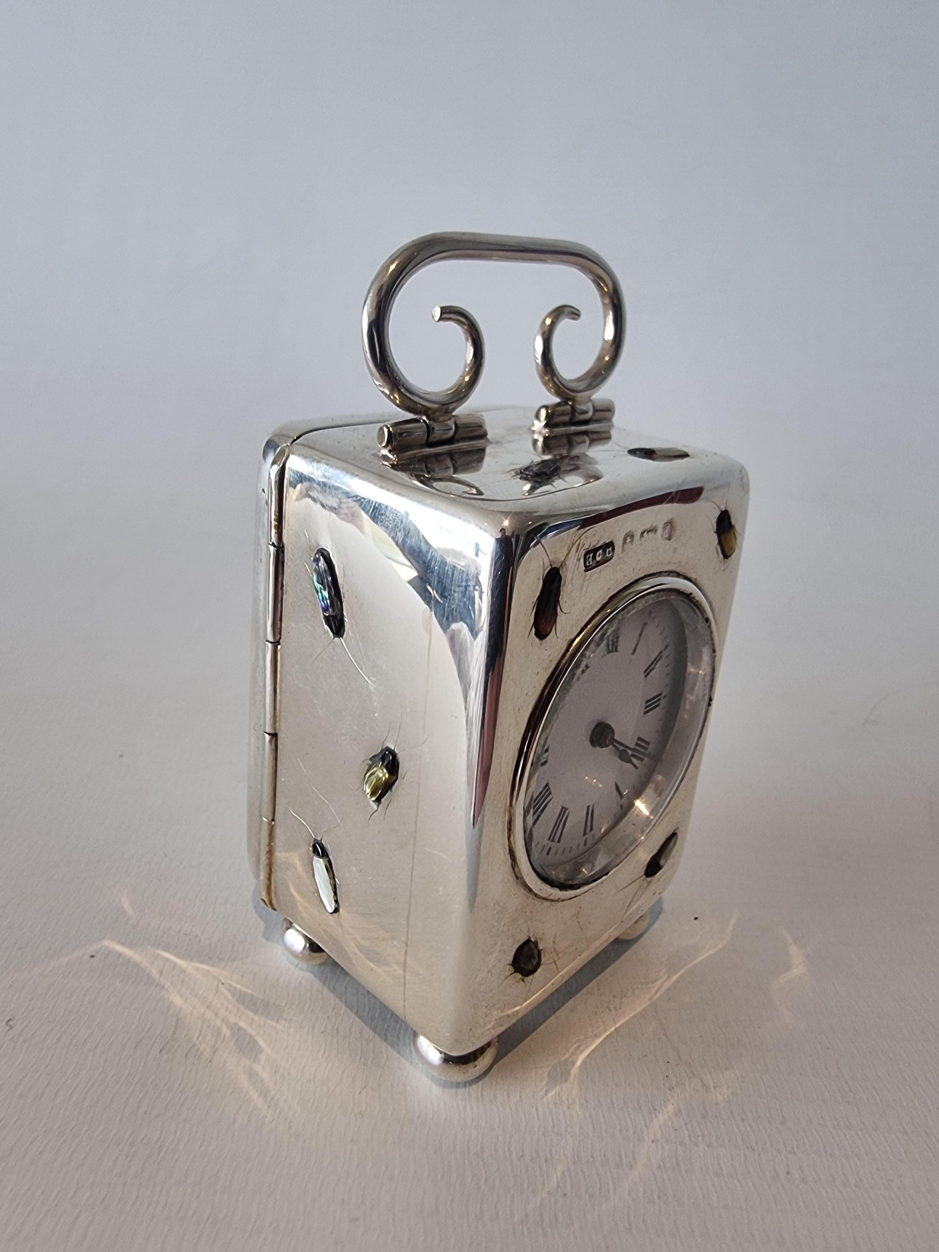 Rare Edwardian Shibayama and Silver Miniature Carriage Clock In Good Condition For Sale In London, GB