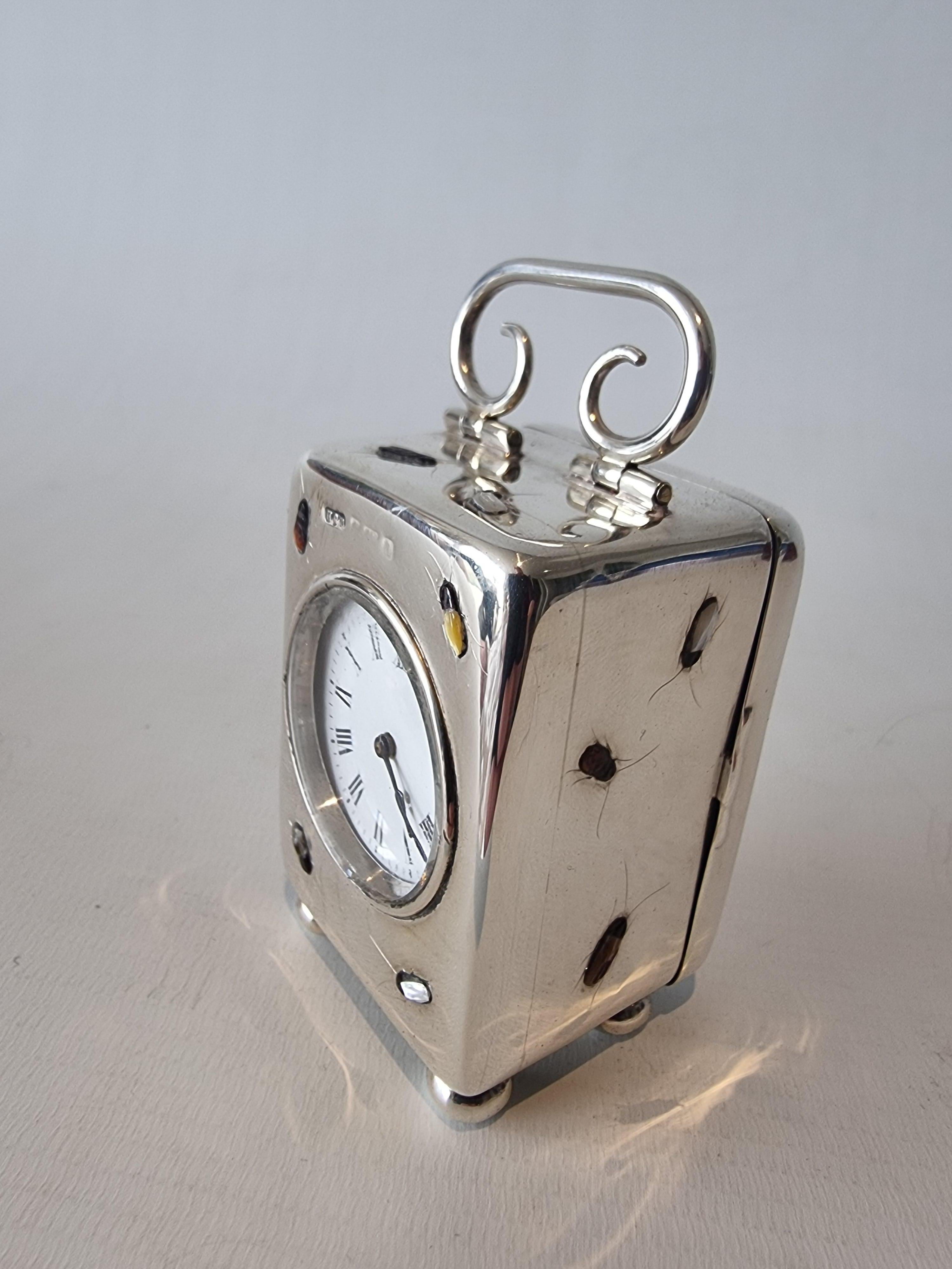 Early 20th Century Rare Edwardian Shibayama and Silver Miniature Carriage Clock For Sale