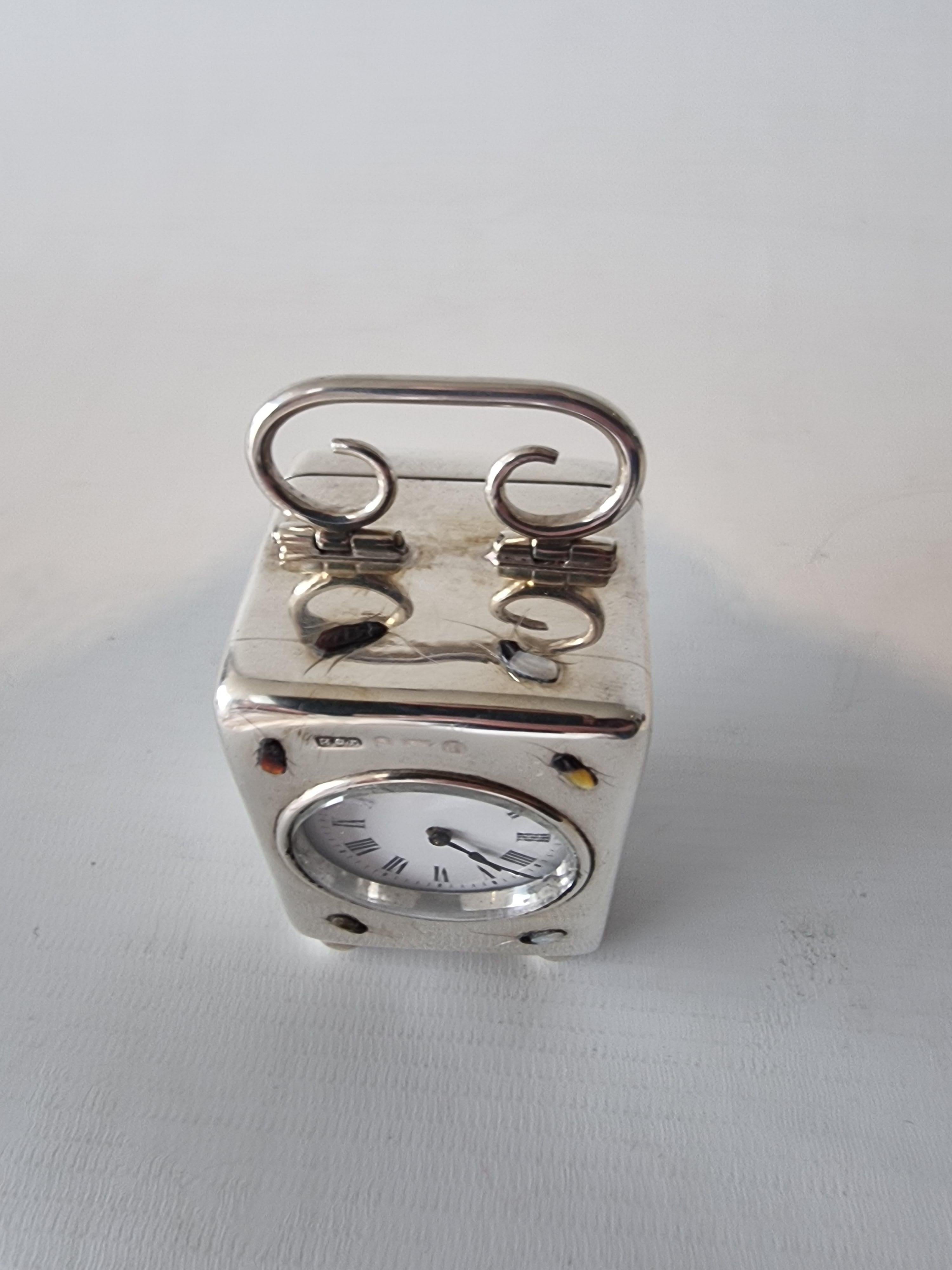 Seltene Edwardian Shibayama und Silber Miniatur Kutsche Uhr (Frühes 20. Jahrhundert) im Angebot