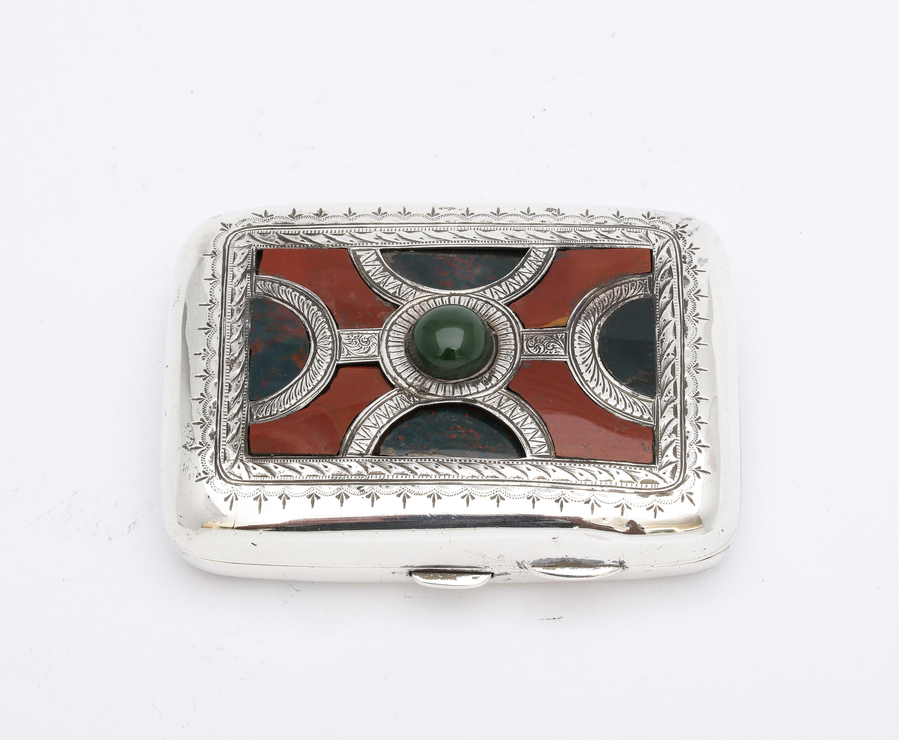 English Rare Edwardian Sterling Silver and Scottish Agate Cigarette Case