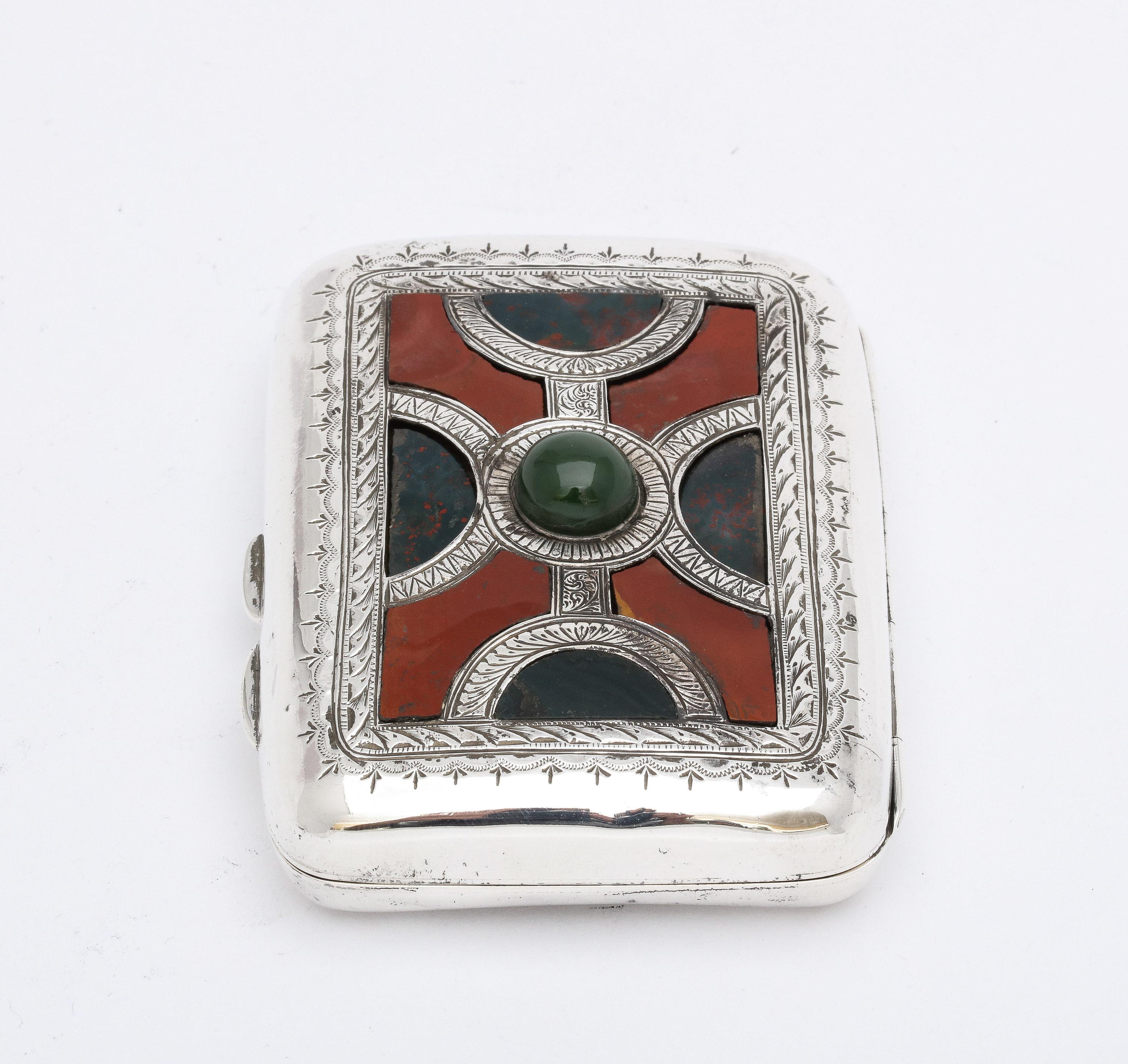 Rare Edwardian Sterling Silver and Scottish Agate Cigarette Case In Good Condition In New York, NY