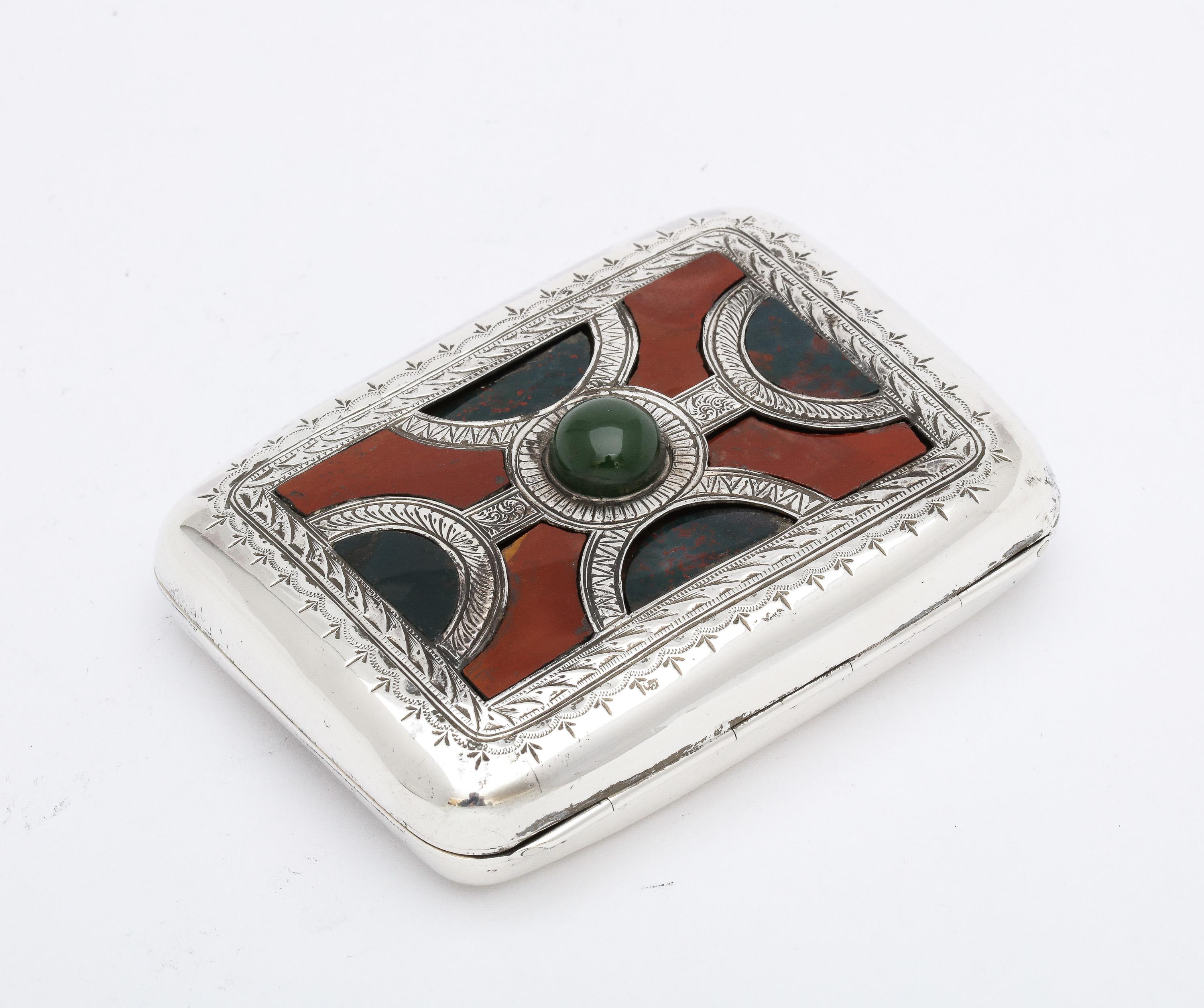 Early 20th Century Rare Edwardian Sterling Silver and Scottish Agate Cigarette Case