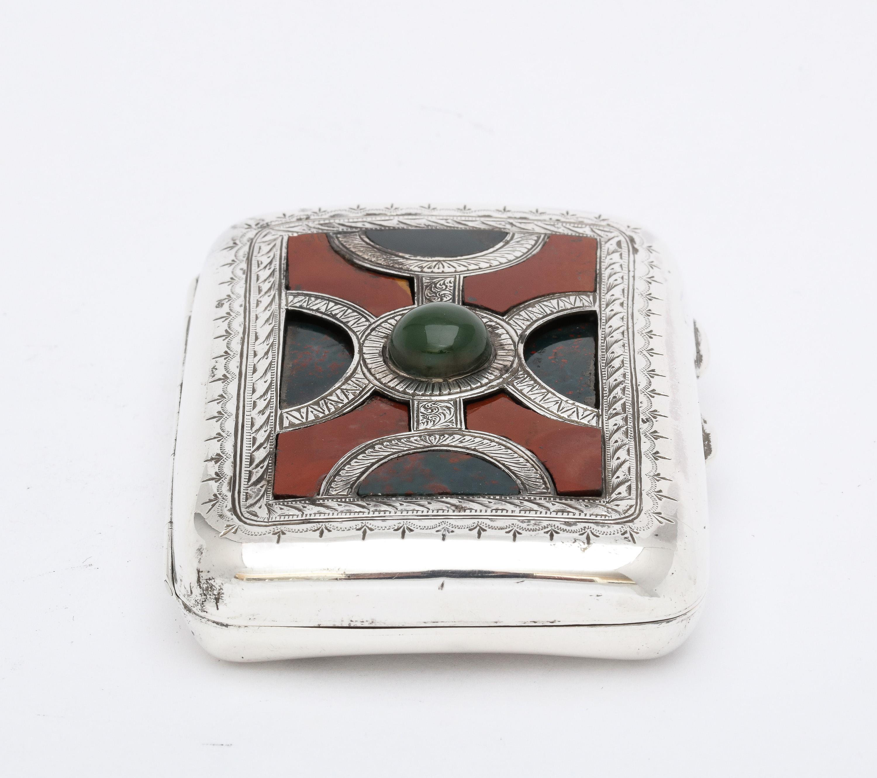 Rare Edwardian Sterling Silver and Scottish Agate Cigarette Case 1