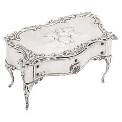 Antique Rare Edwardian Sterling Silver Cherub Designed Jewelry Box - By William Comyns