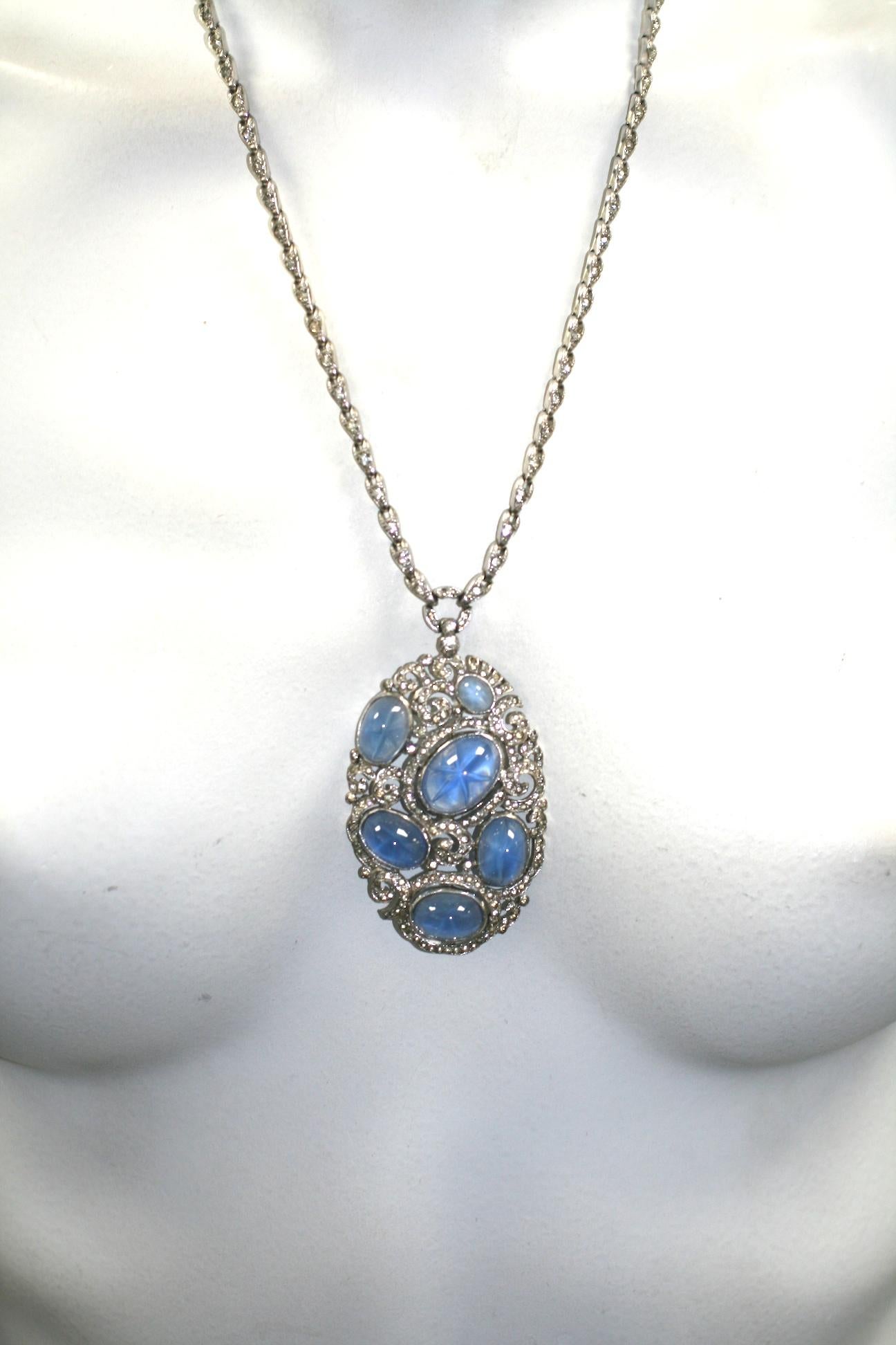 Rare Edwardian Style Early Trifari KTF Star Sapphire Art Deco Necklace For Sale 1