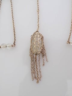 Edwardian Suffragette Chalcedony Moonstone Amethyst Gold Necklace