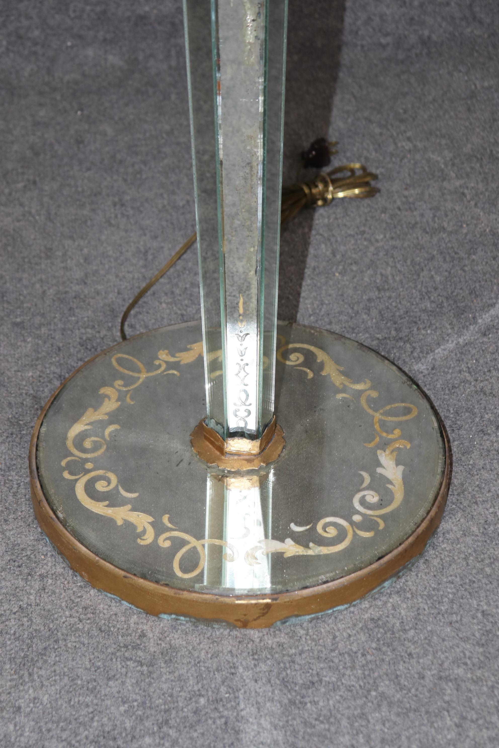 Rare Eglomise Paint Decorated Mirrored Floor Lamp Attributed Maison Jansen  For Sale 8