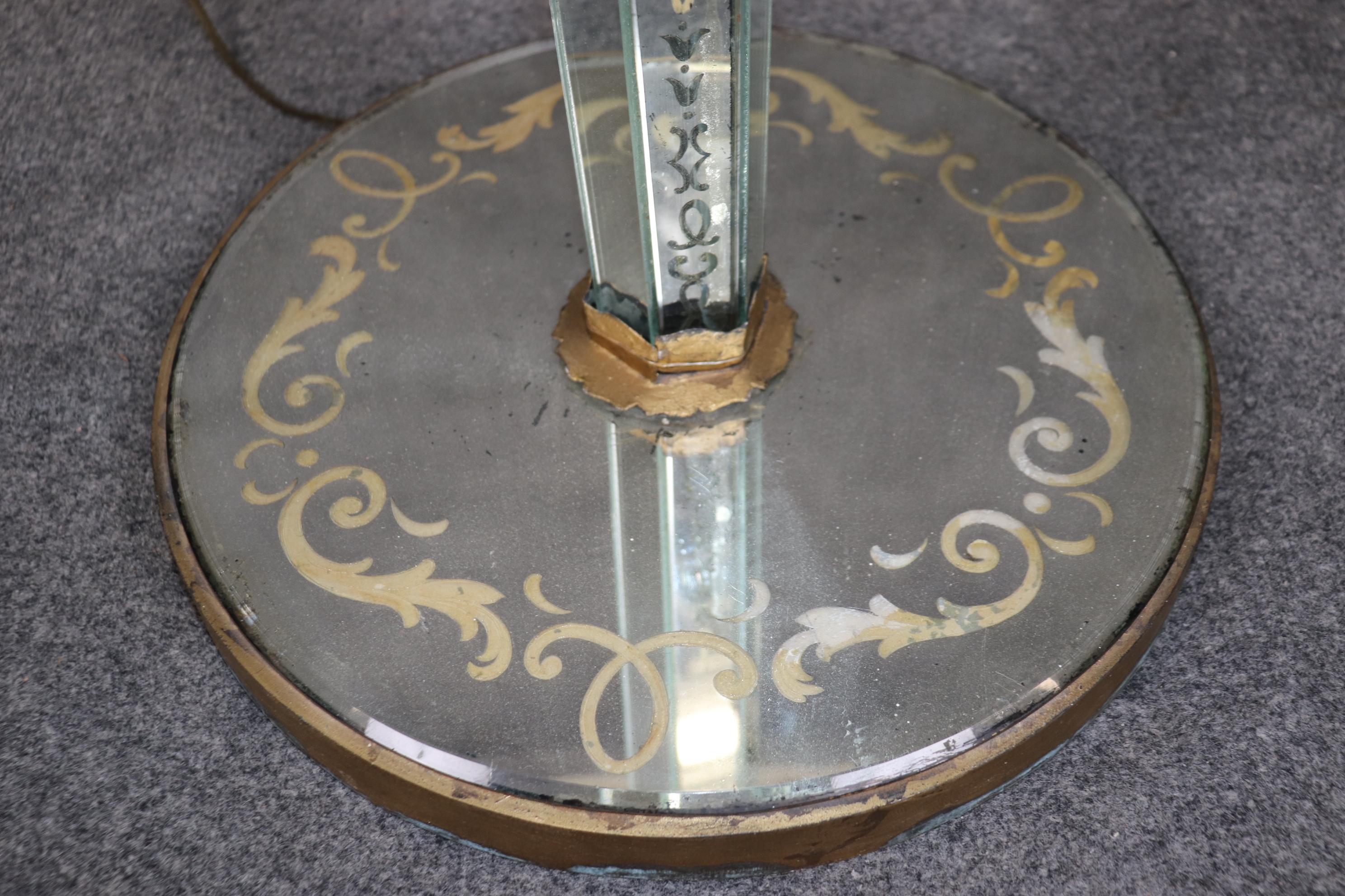 Rare Eglomise Paint Decorated Mirrored Floor Lamp Attributed Maison Jansen  For Sale 1