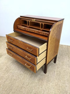 Rare Egon Ostergaard Swedish Roll-Top Secretary Desk Bookmatched Teak & Rosewood