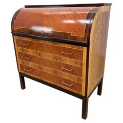 Rare Egon Ostergaard Swedish Roll-Top Secretary Desk Bookmatched Teak & Rosewood