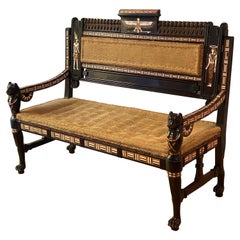 Seltene Settee aus Ebenholz mit Intarsien im ägyptischen Revival-Stil, spätes 19. Jahrhundert