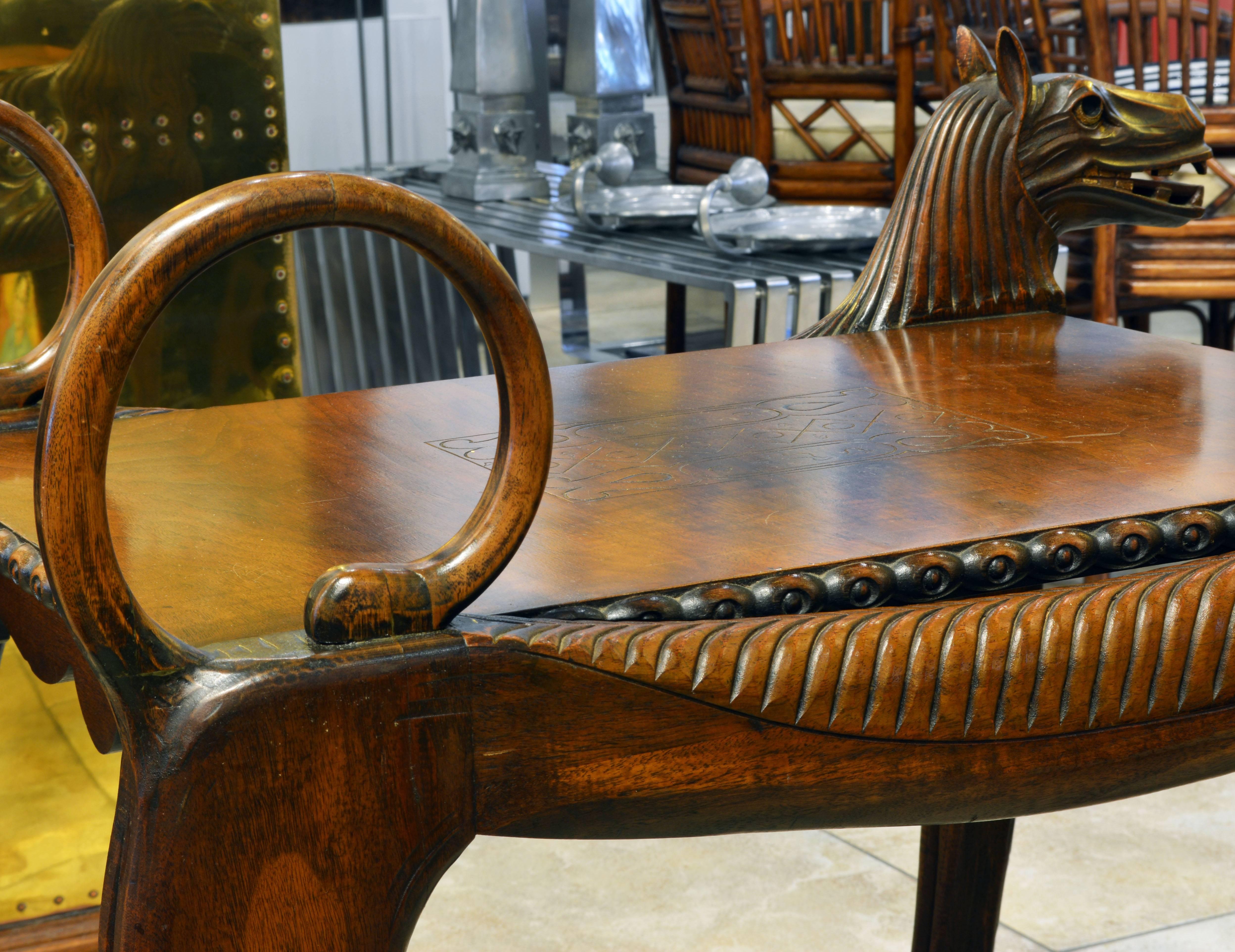 French Rare Egyptian Revival Tutankhamun Inspired Carved Walnut Lion Table or Cart