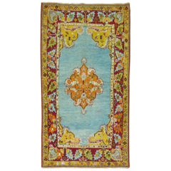 Rare Electric Blue Field Vintage Turkish Melas Small Early 20th Century Rug