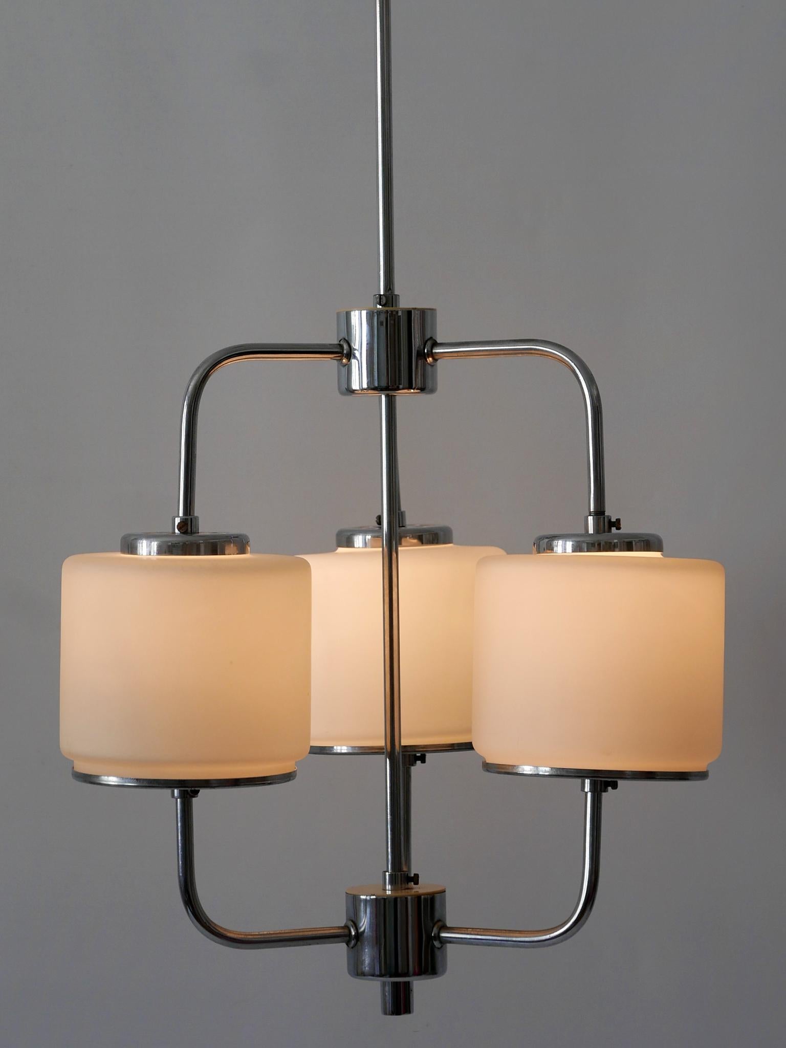 Opaline Glass Rare & Elegant Art Deco or Bauhaus Chandelier or Pendant Lamp Germany 1930s For Sale