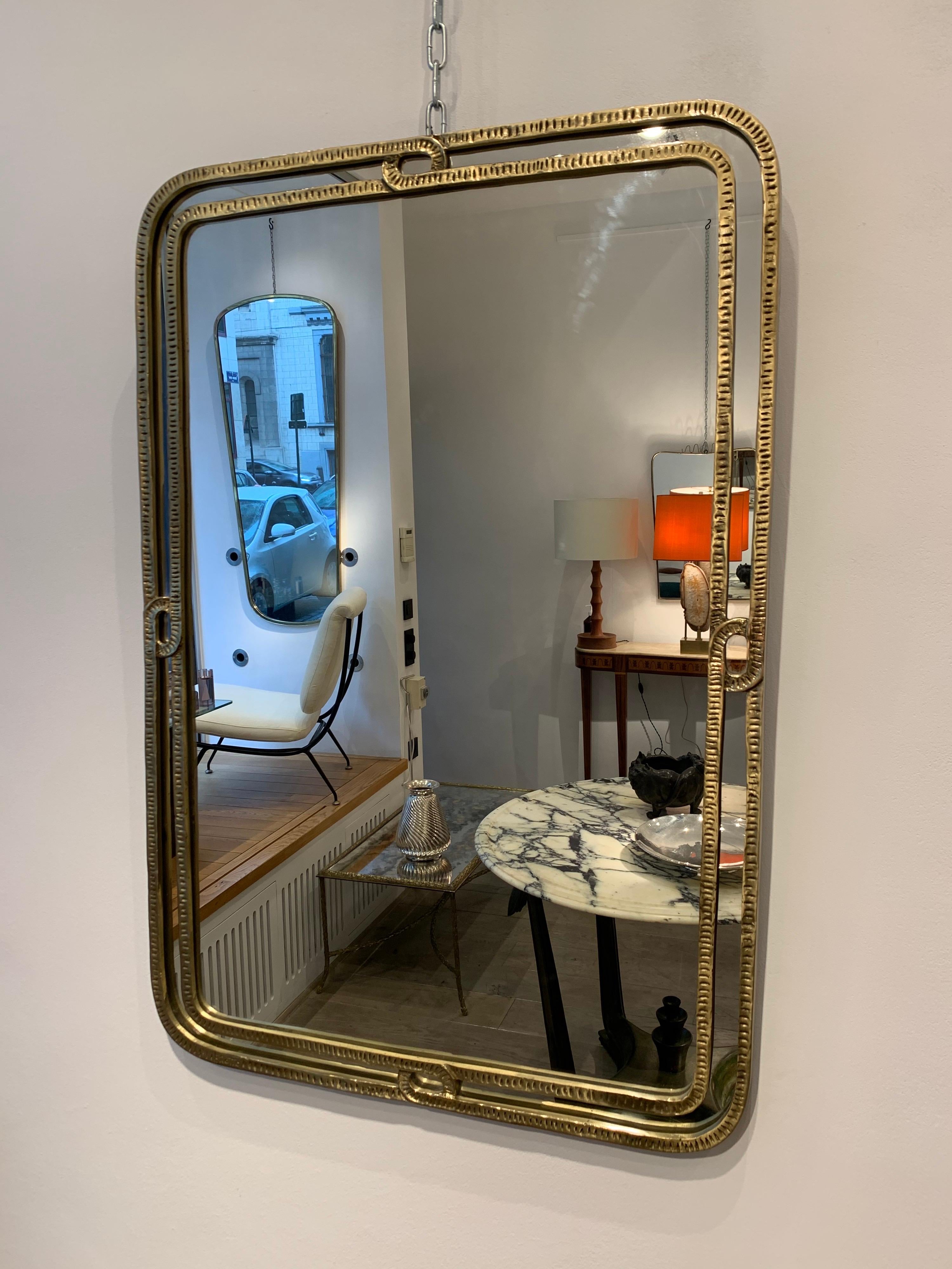 Italian Rare Elegant Brass Mirror by Angelo Brotto