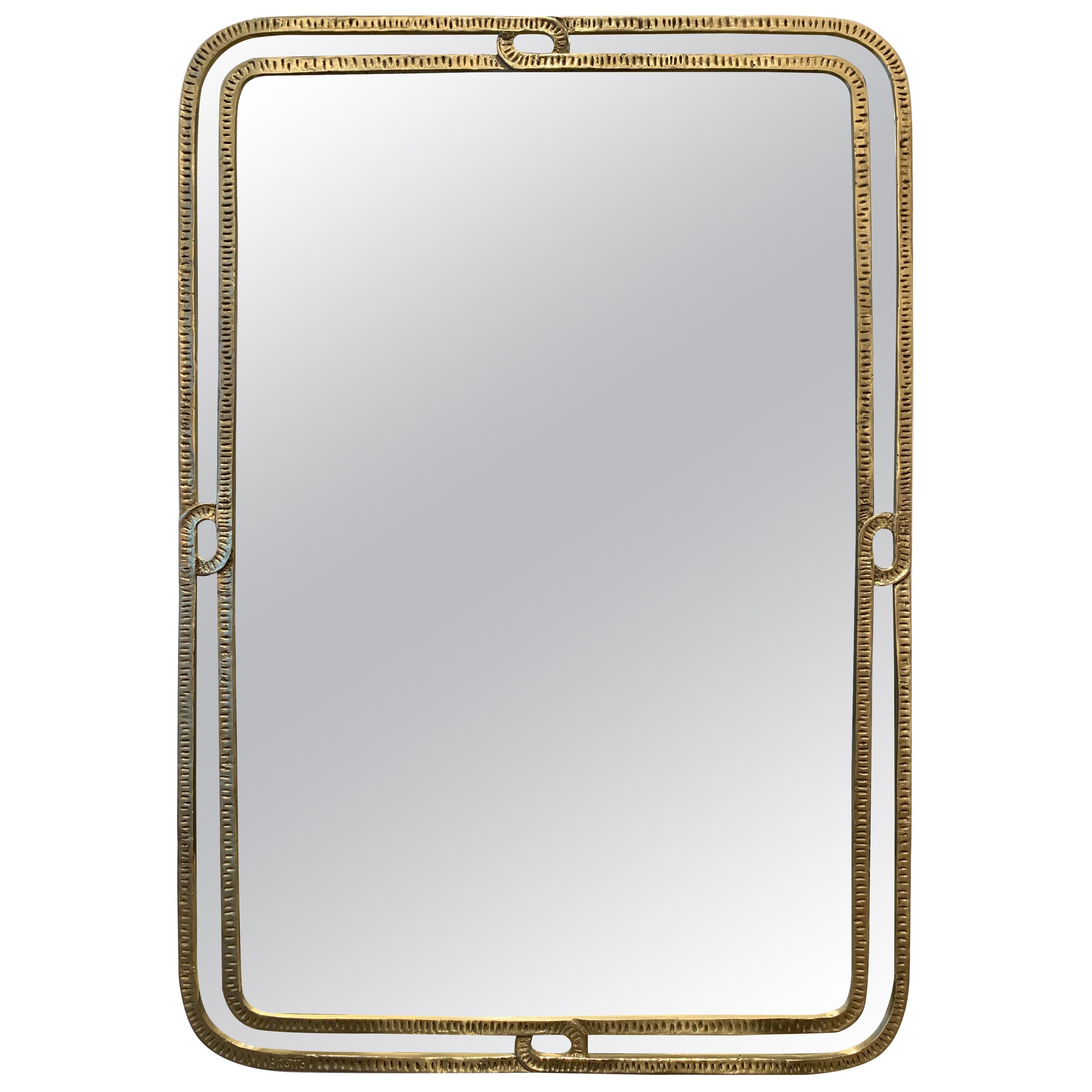 Rare Elegant Brass Mirror by Angelo Brotto