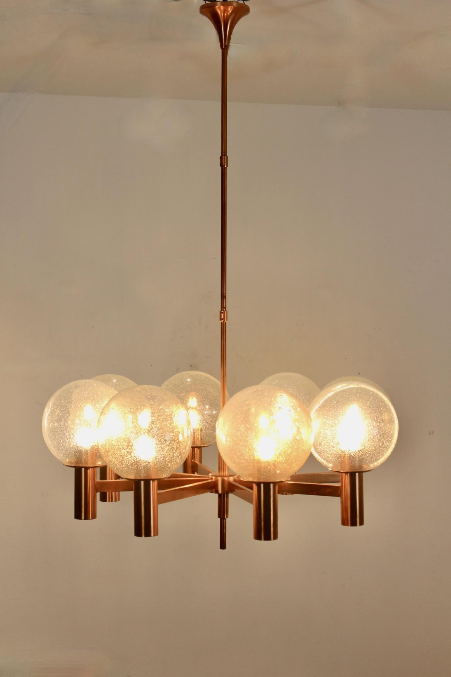 Rare Elegant Copper and Handblown Glass Chandelier by Ott International In Good Condition For Sale In Voorburg, NL