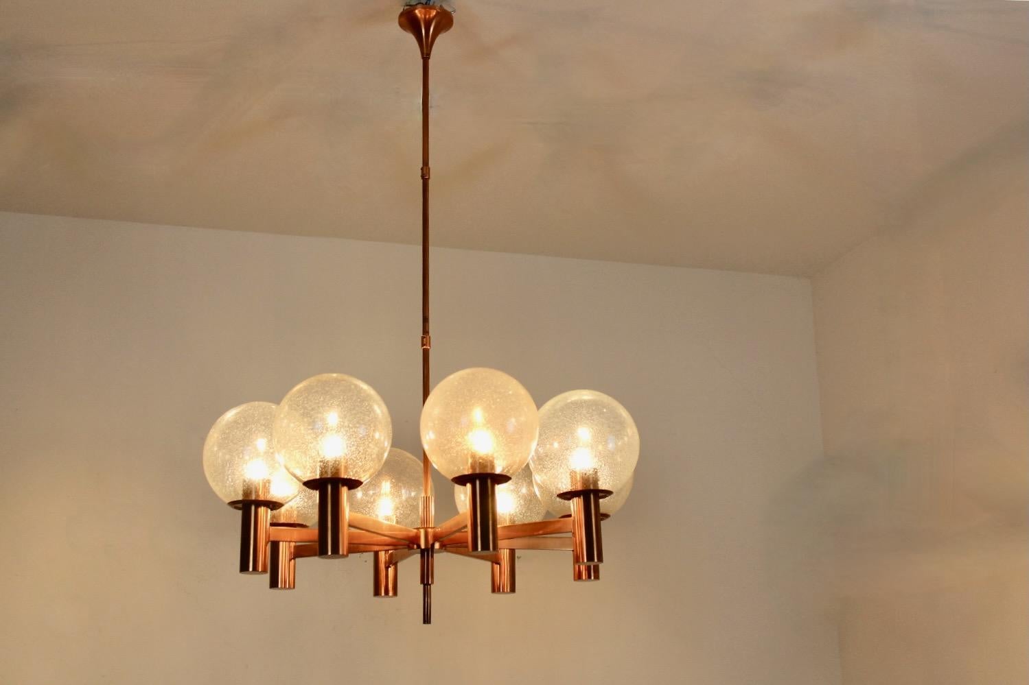 20th Century Rare Elegant Copper and Handblown Glass Chandelier by Ott International For Sale