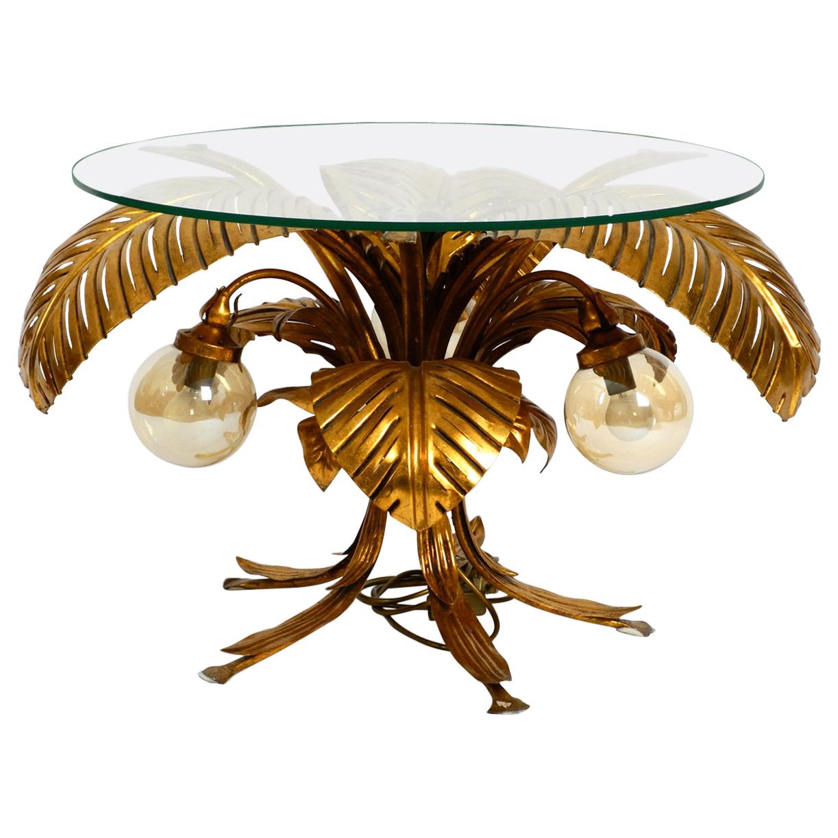 Rare Elegant Large Illuminated 1980s Florentine Table with Original Glass Plate