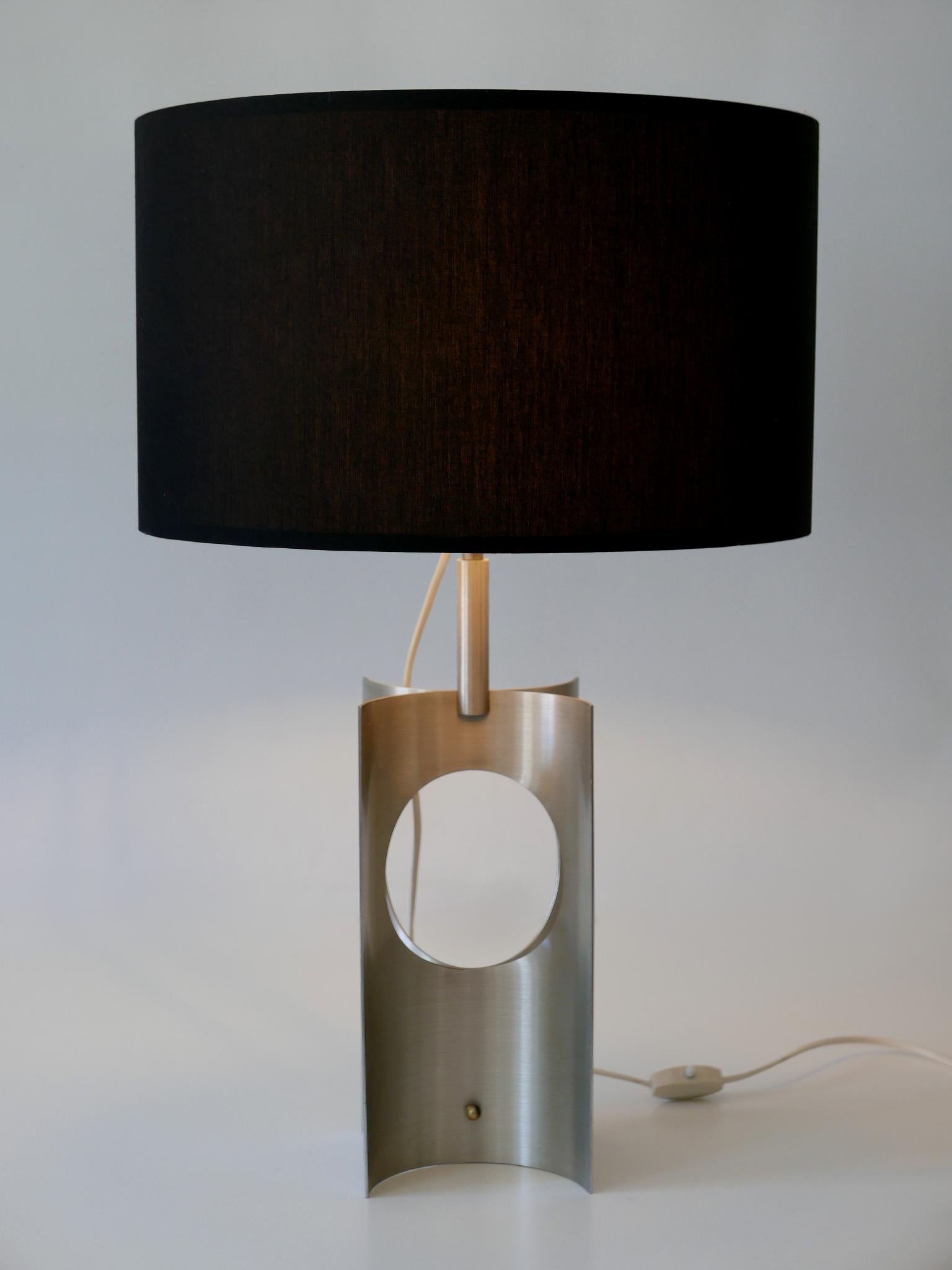 Rare & Elegant Mid Century Modern Brushed Aluminum Table Lamp France 1970s For Sale 5