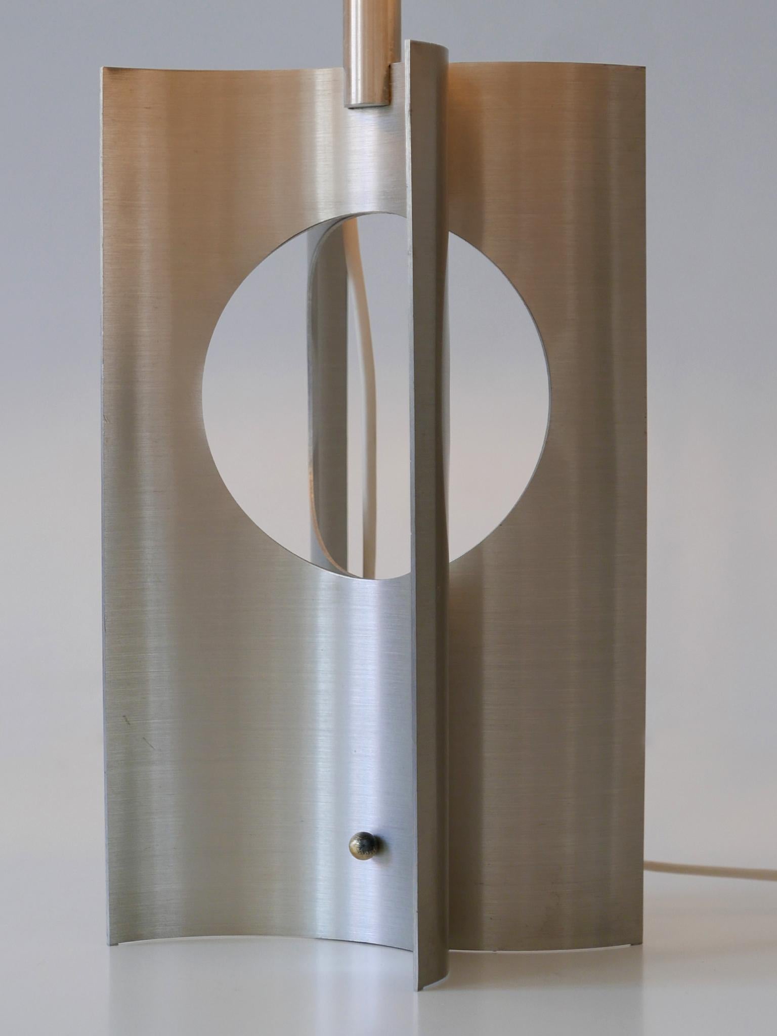 Rare & Elegant Mid Century Modern Brushed Aluminum Table Lamp France 1970s For Sale 12