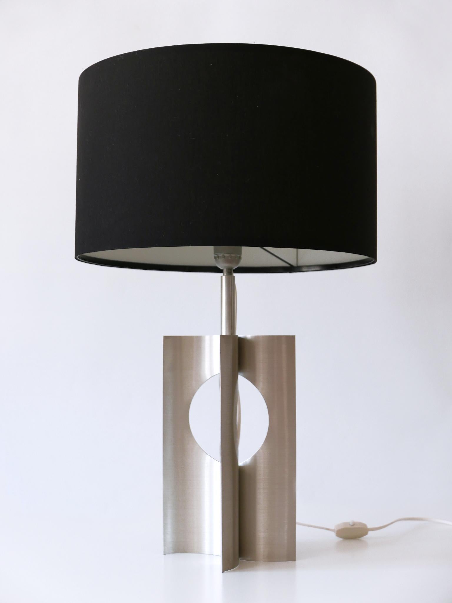French Rare & Elegant Mid Century Modern Brushed Aluminum Table Lamp France 1970s For Sale