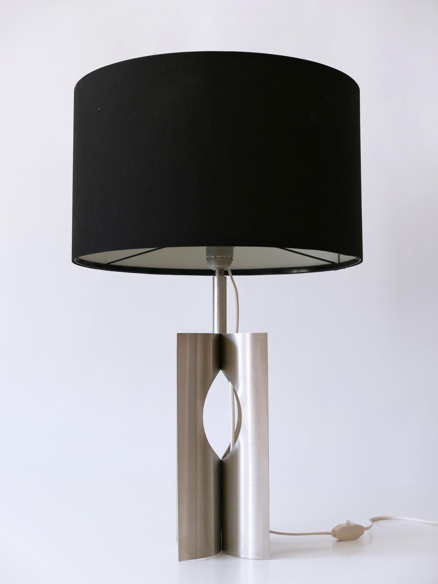 Rare & Elegant Mid Century Modern Brushed Aluminum Table Lamp France 1970s For Sale 1