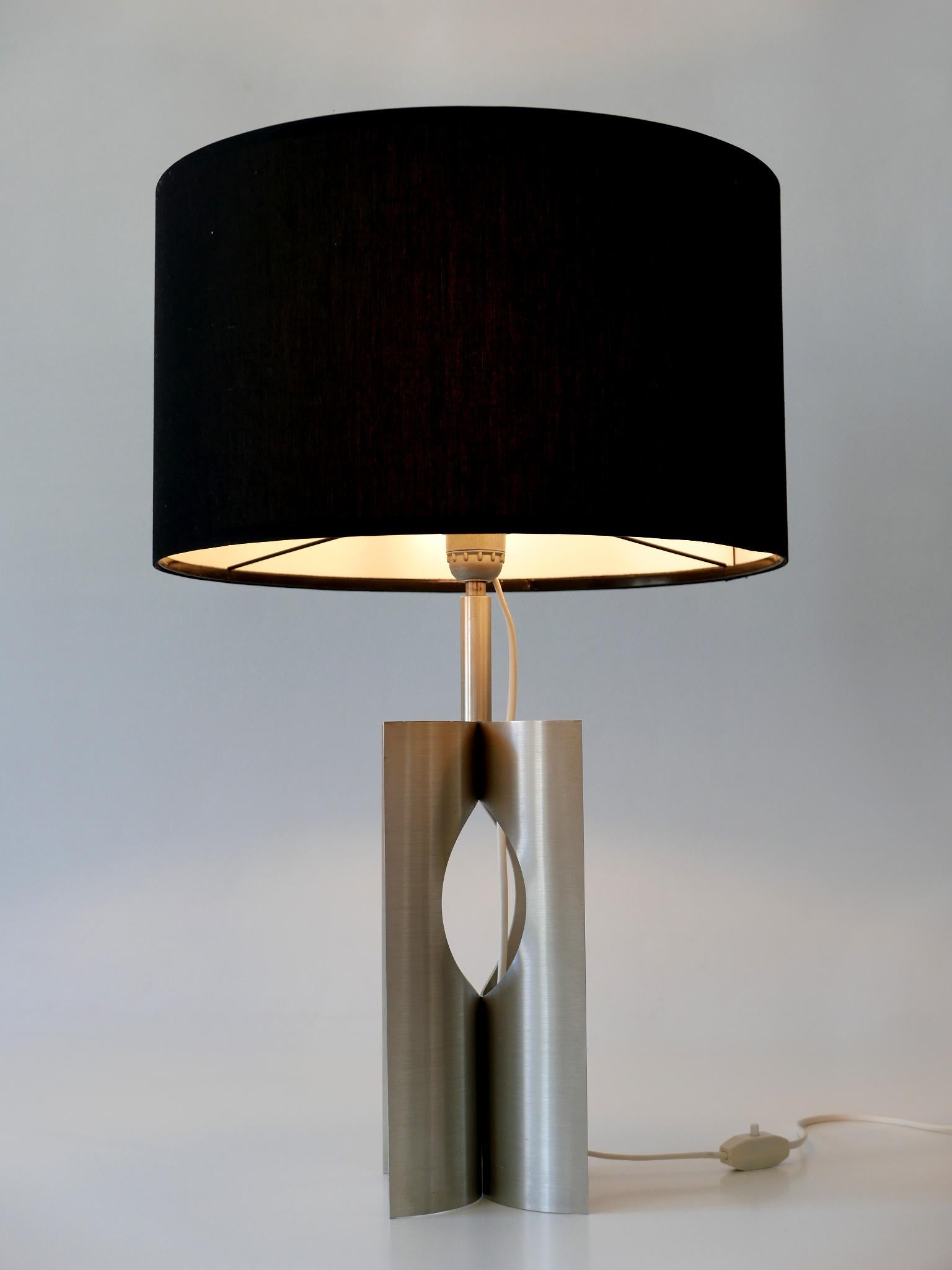 Rare & Elegant Mid Century Modern Brushed Aluminum Table Lamp France 1970s For Sale 2