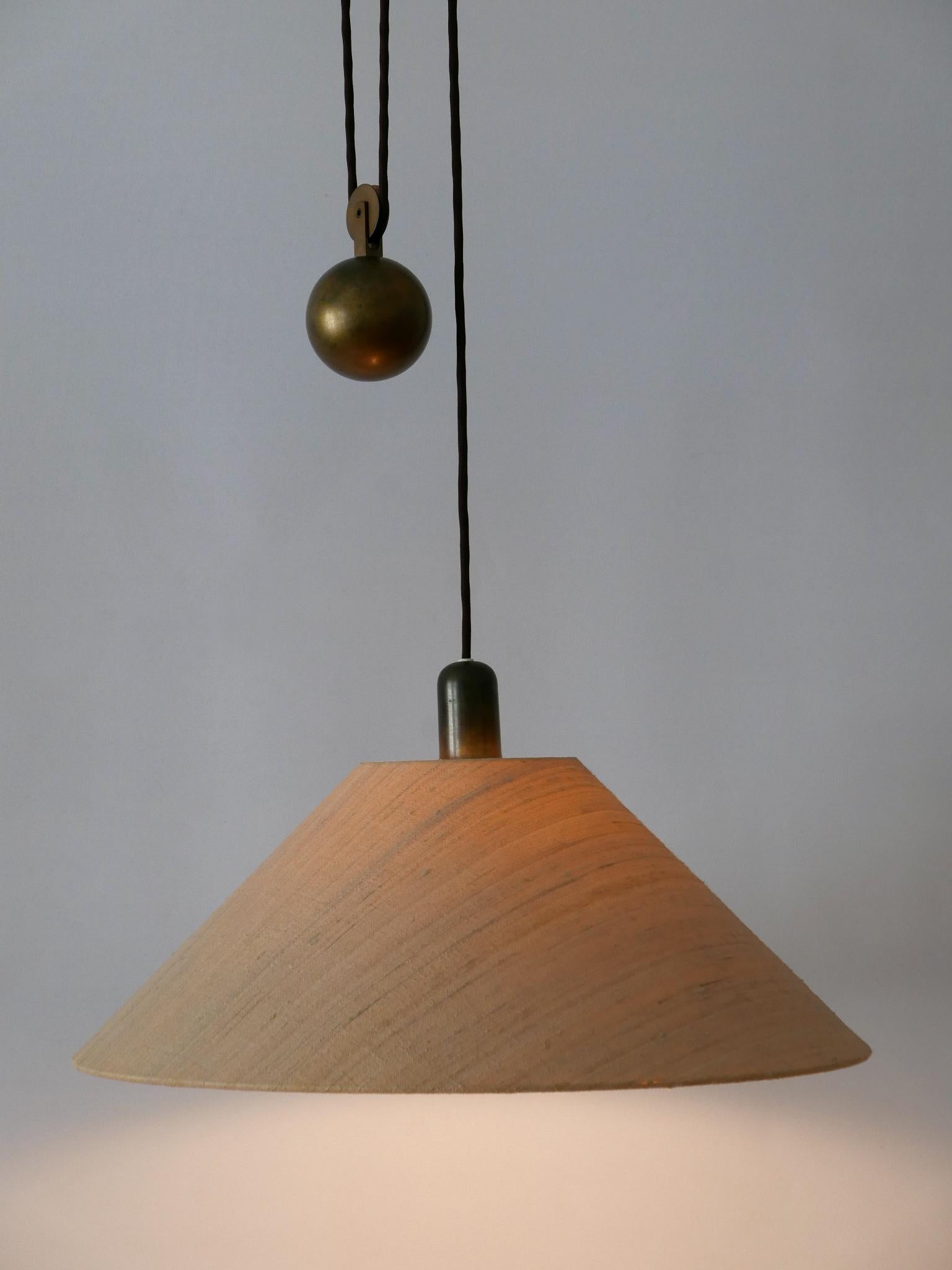 Rare Elegant Mid Century Modern Counterweight Brass Pendant Lamp Germany 1960s 5