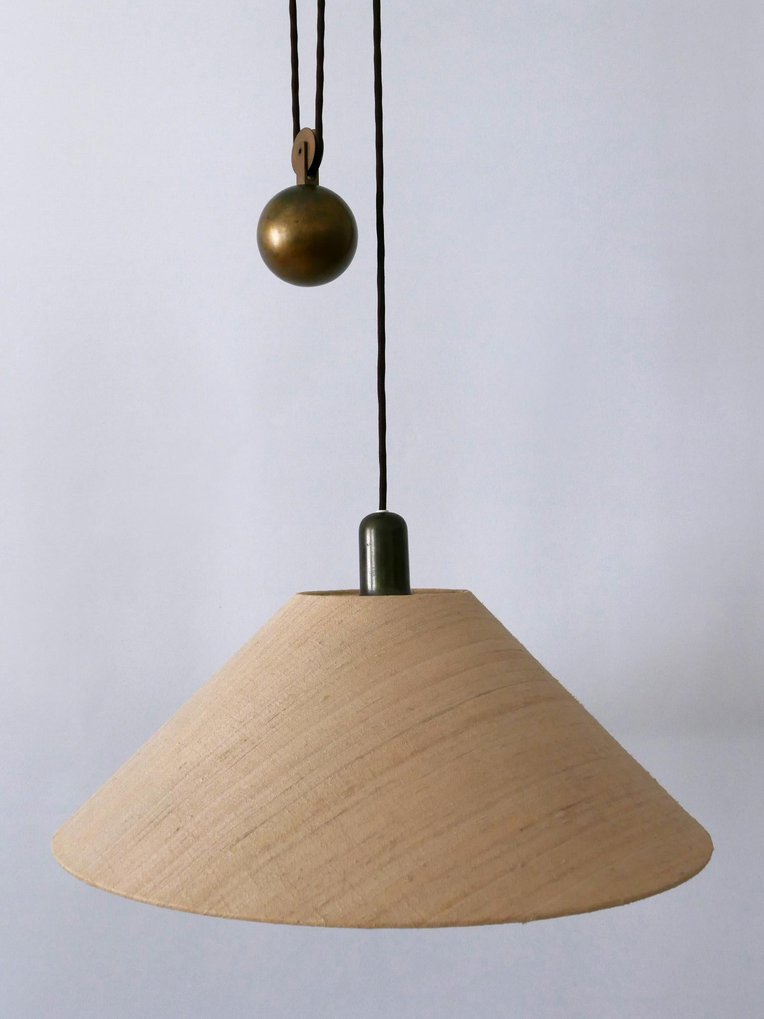 Rare Elegant Mid Century Modern Counterweight Brass Pendant Lamp Germany 1960s 6