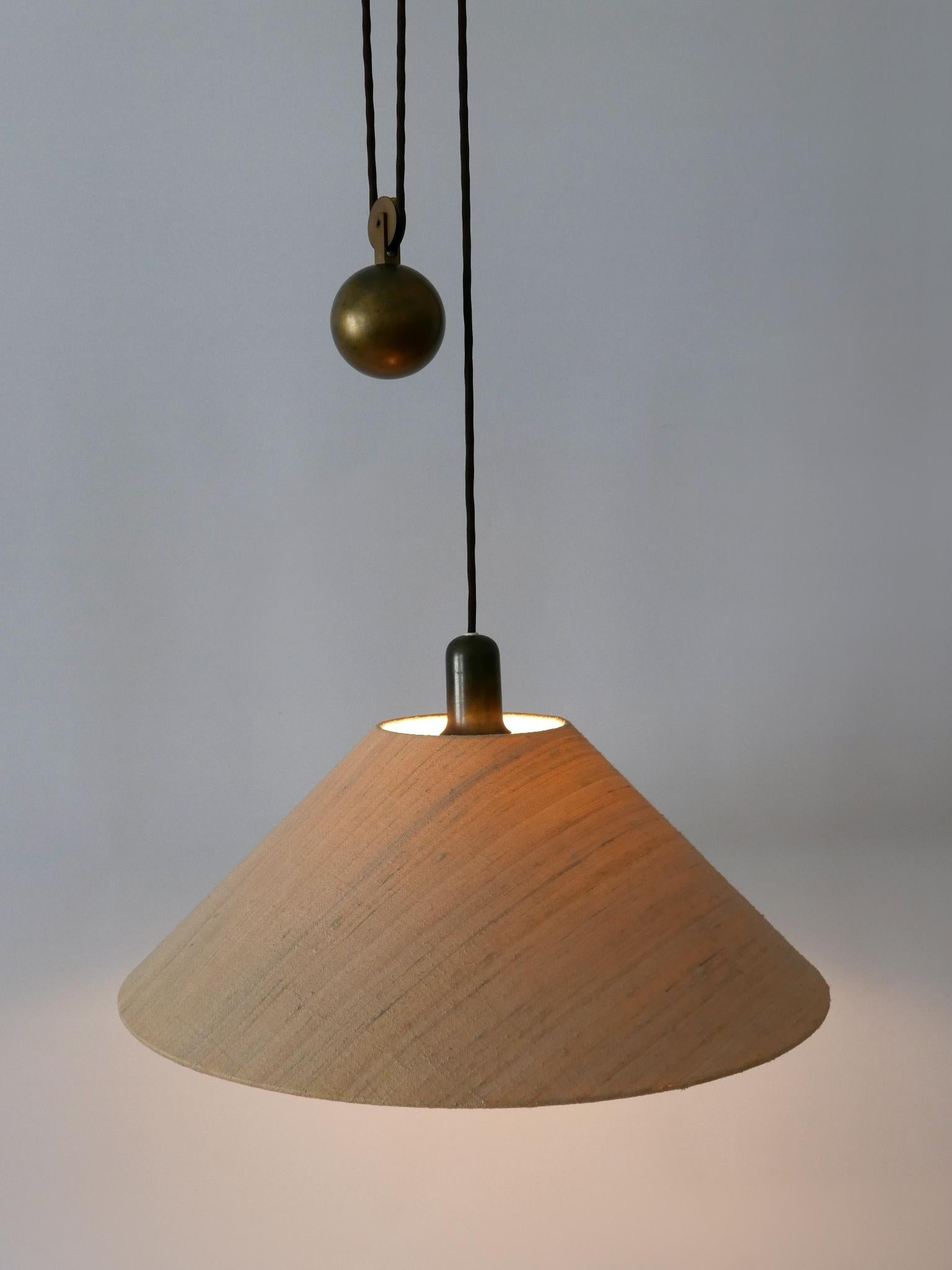 Rare Elegant Mid Century Modern Counterweight Brass Pendant Lamp Germany 1960s 7