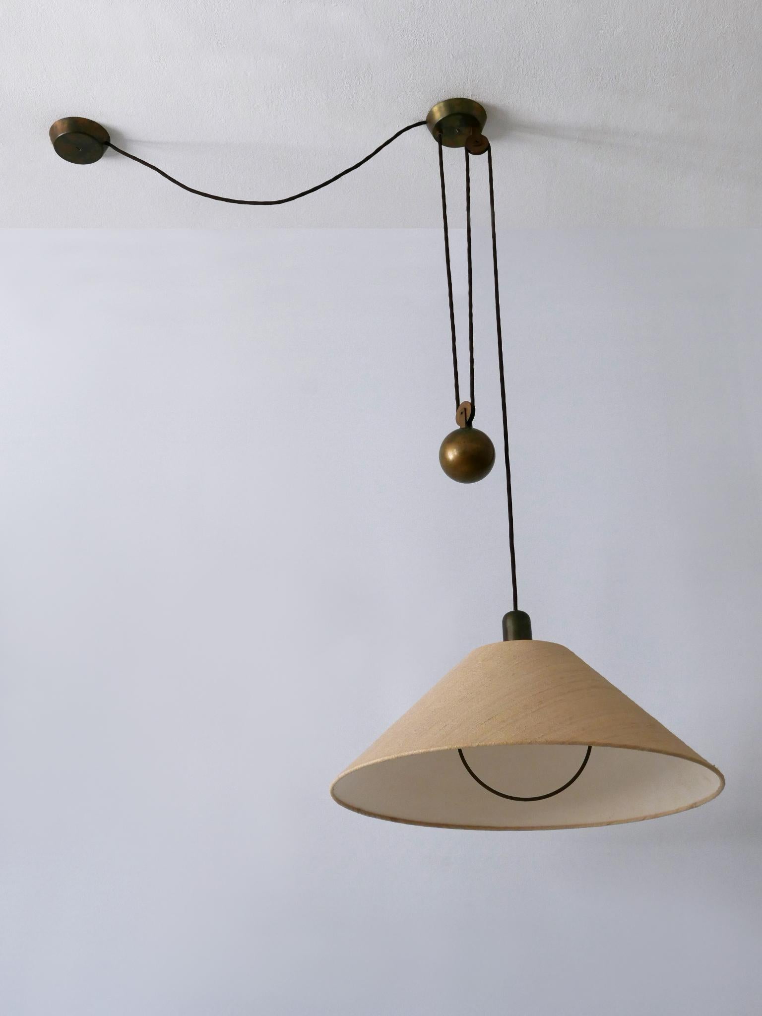 Rare Elegant Mid Century Modern Counterweight Brass Pendant Lamp Germany 1960s 11