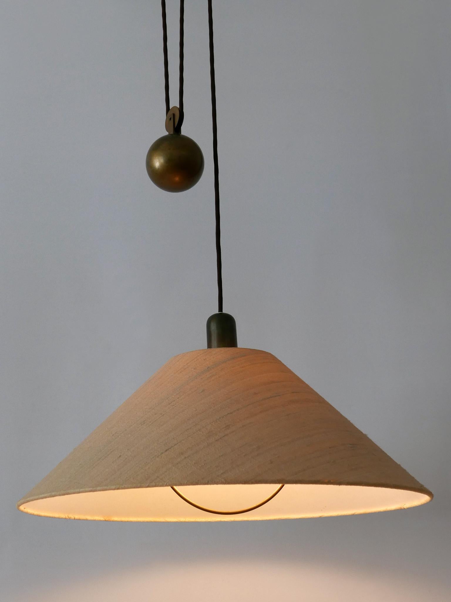 Rare Elegant Mid Century Modern Counterweight Brass Pendant Lamp Germany 1960s 12