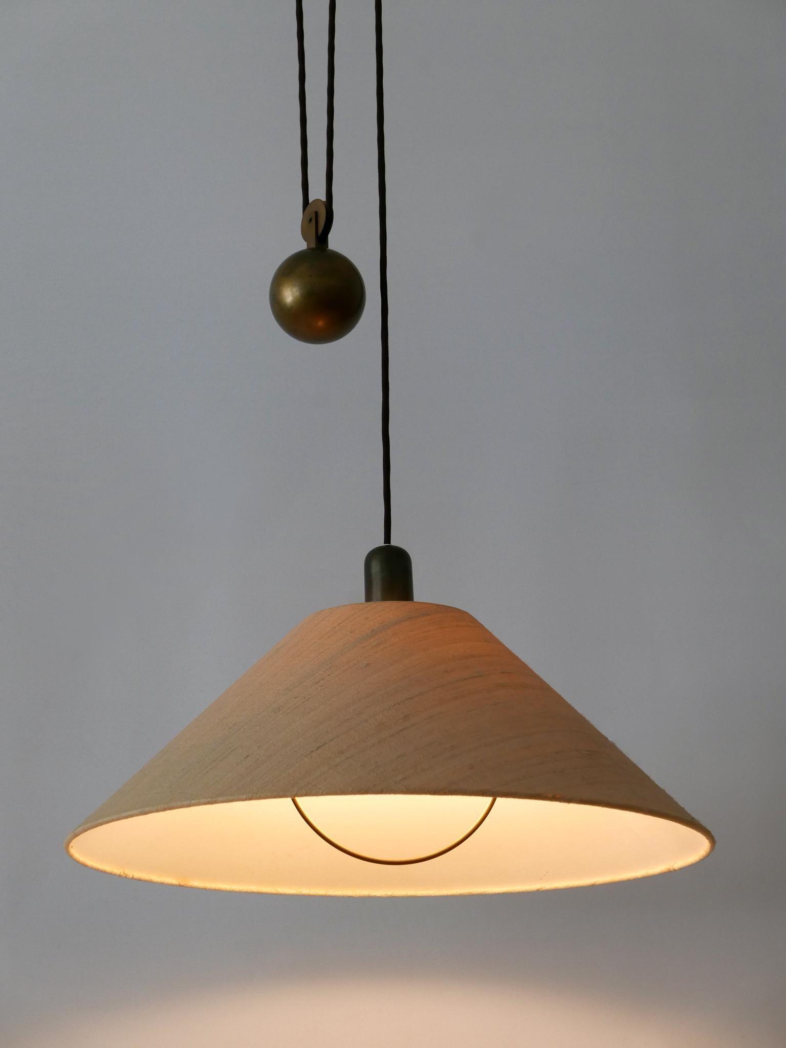 Rare Elegant Mid Century Modern Counterweight Brass Pendant Lamp Germany 1960s 13