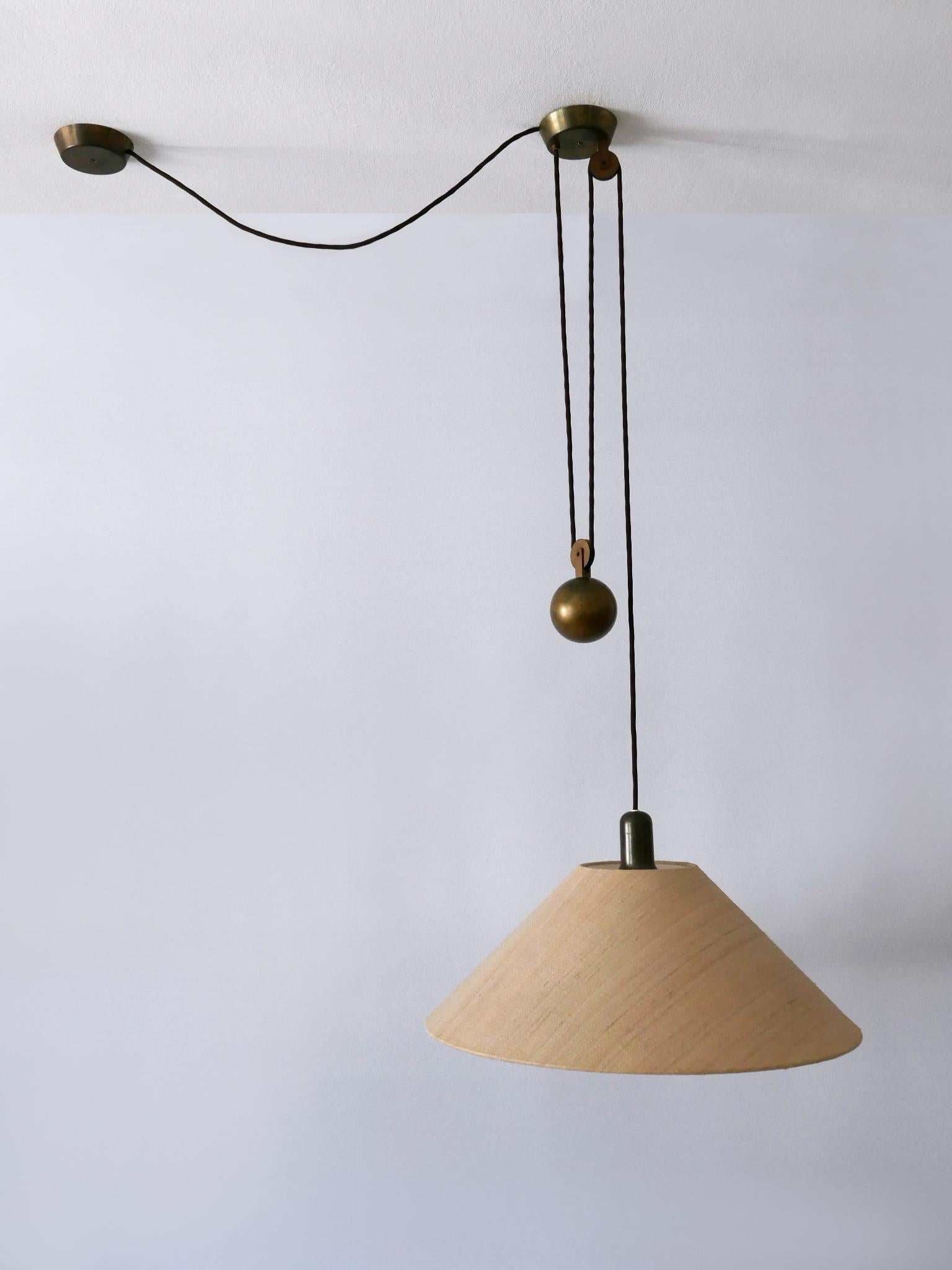 Mid-20th Century Rare Elegant Mid Century Modern Counterweight Brass Pendant Lamp Germany 1960s