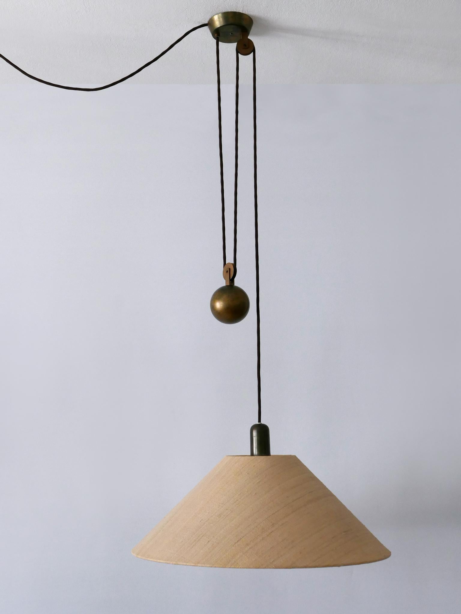 Rare Elegant Mid Century Modern Counterweight Brass Pendant Lamp Germany 1960s 1