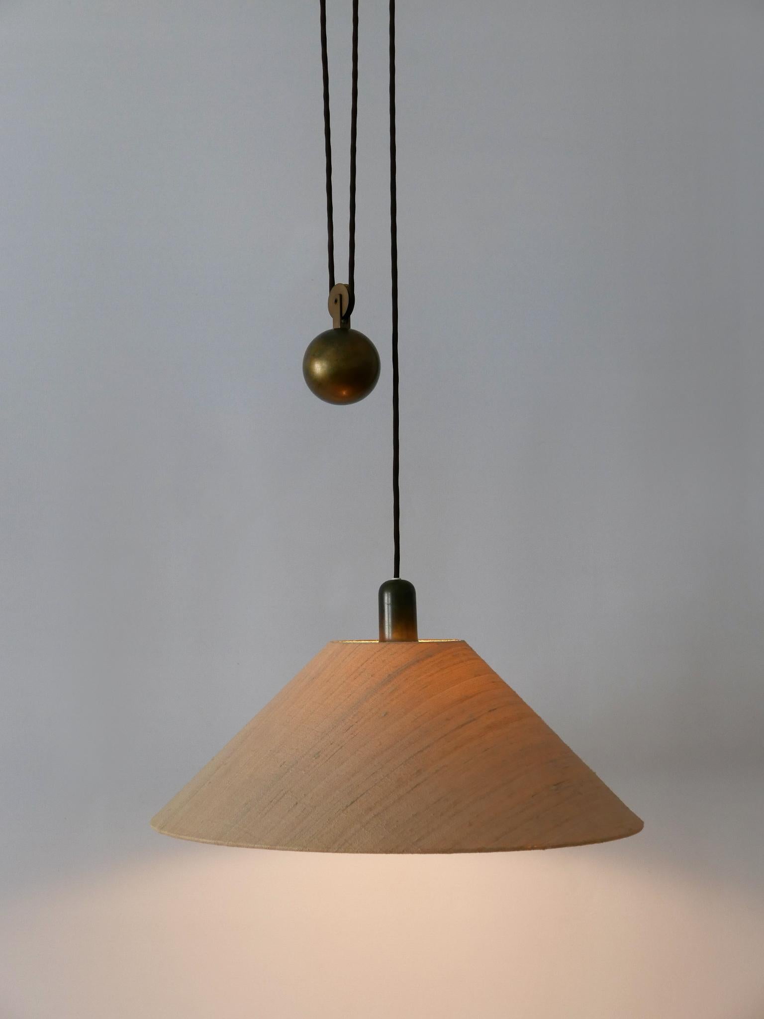 Rare Elegant Mid Century Modern Counterweight Brass Pendant Lamp Germany 1960s 3